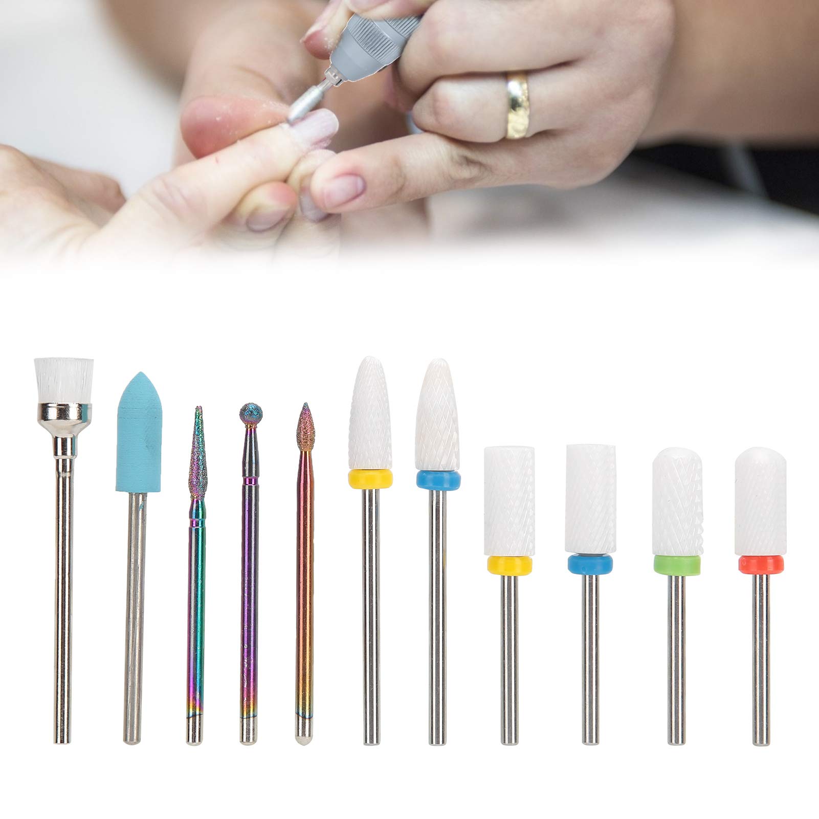 11Pcs Diamond Grinding Head Burr Set - Carbide & Ceramic Nail Drill Bits for Fiberglass & Silk Nails - Perfect for Manicure, Pedicure & Nail Art Professionals