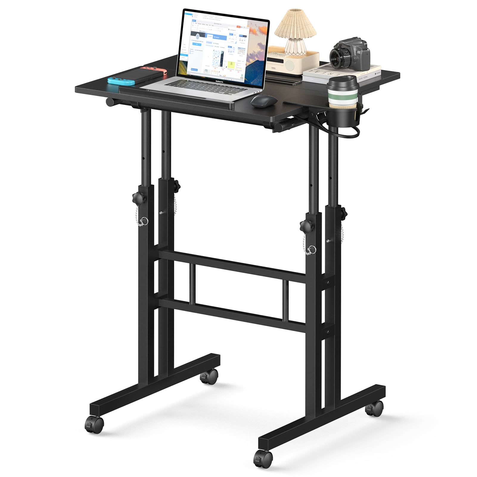 Adjustable Height Mobile Standing Desk with Wheels - Portable Rolling Computer Desk for Home & Office - Perfect for Walking Pads, Workspaces & Small Areas