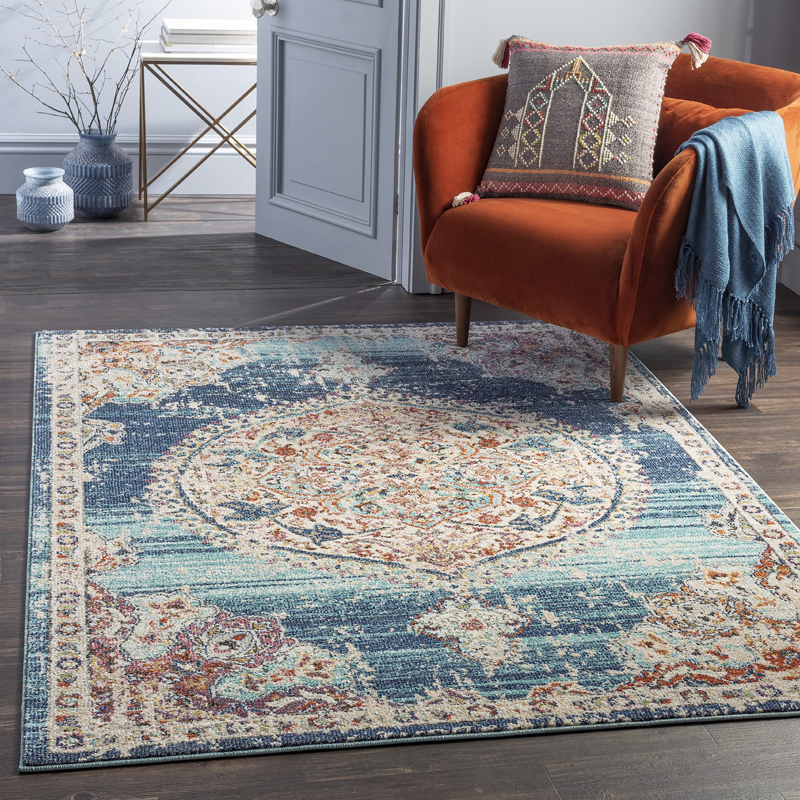 Mark&Day 8x10 Kreel Traditional Navy Area Rug - Blue Purple Grey Handmade Carpet for Living Room, Bedroom, Kitchen | Soft Non-Slip Floor Mat for Home Decor, Dining Area & Office (7'10
