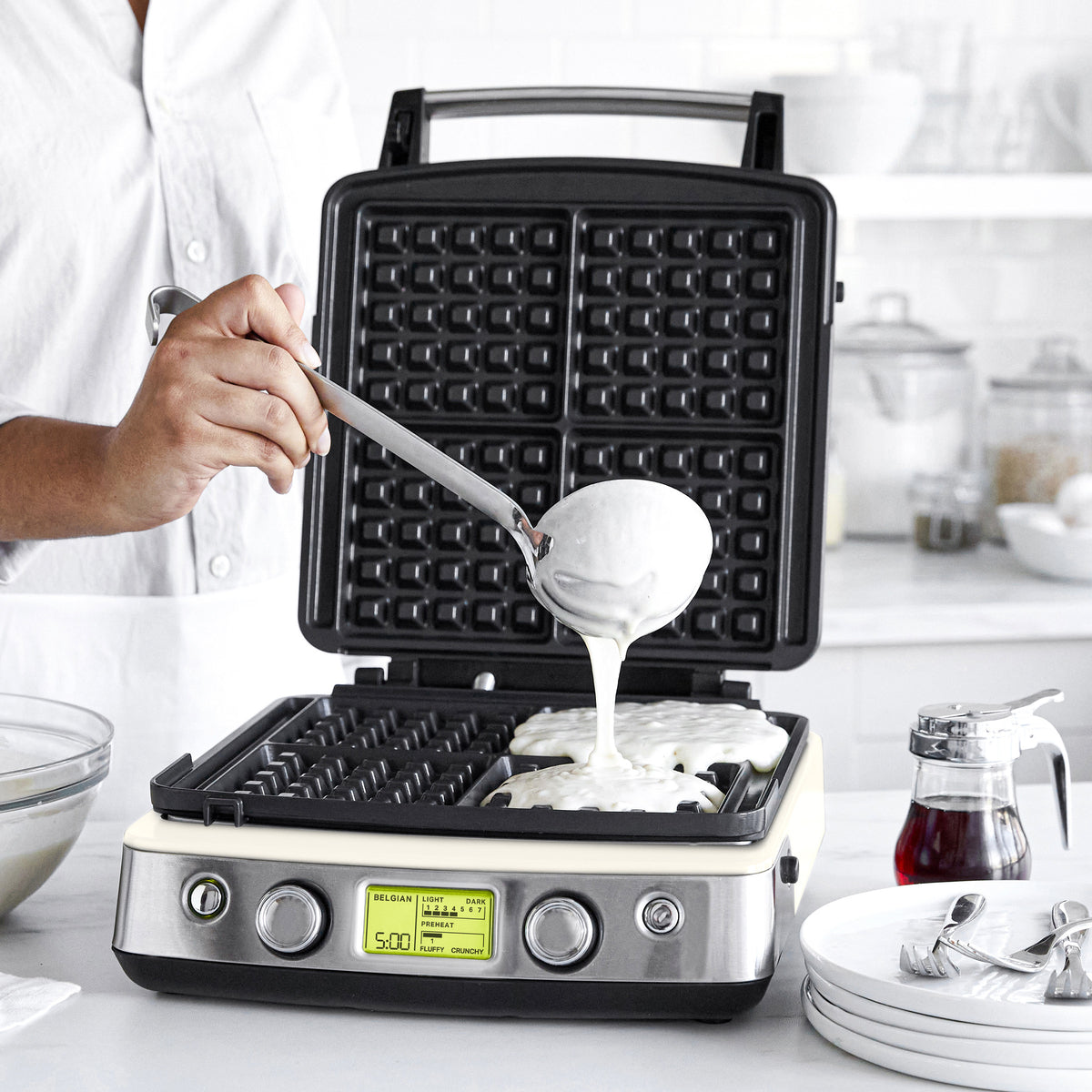 Elite Ceramic Nonstick 4 Square Waffle Maker - Quick & Even Heating | Perfect for Breakfast, Brunch & Family Gatherings | Cloud Cream Design