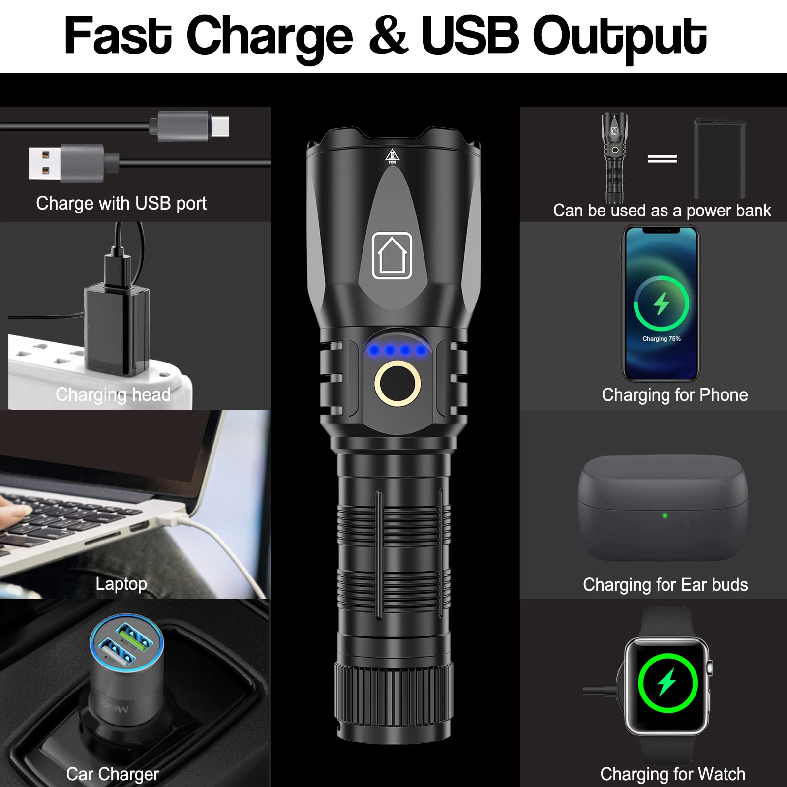 200,000 Lumens Rechargeable LED Flashlight - Super Bright Zoomable Tactical Flashlight with 5 Modes, Waterproof Handheld Light for Camping, Hiking, Emergency & Outdoor Adventures