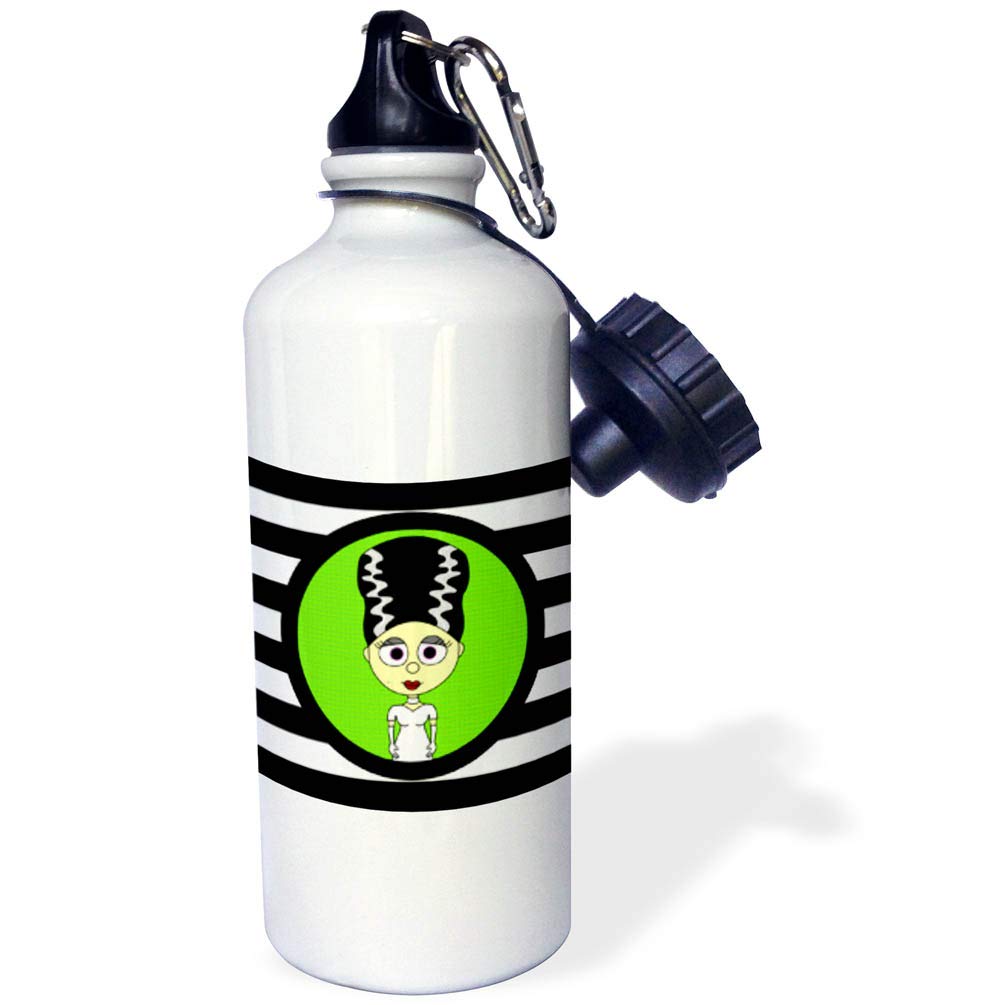3D Rose Cute Bride of Frankenstein Sports Water Bottle - 21 oz Insulated Stainless Steel Thermos for Gym, Hiking & Outdoor Activities | White