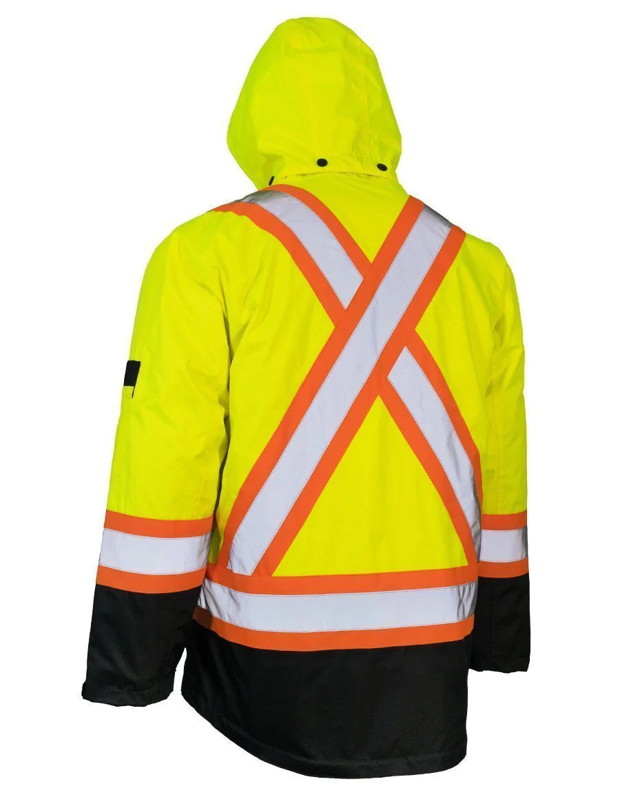 Forcefield 3-in-1 Hi-Vis Winter Parka with Removable Black Nylon Puffer Jacket - EN788 | Waterproof Reflective Safety Coat for Construction Workers & Outdoor Winter Activities