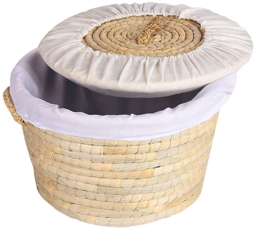 Natural Rattan Woven Egg Basket with Round Lid - Picnic Storage Basket with Handles for Bread, Buns & Eggs - Perfect for Kitchen Organization, Easter Decor & Outdoor Picnics
