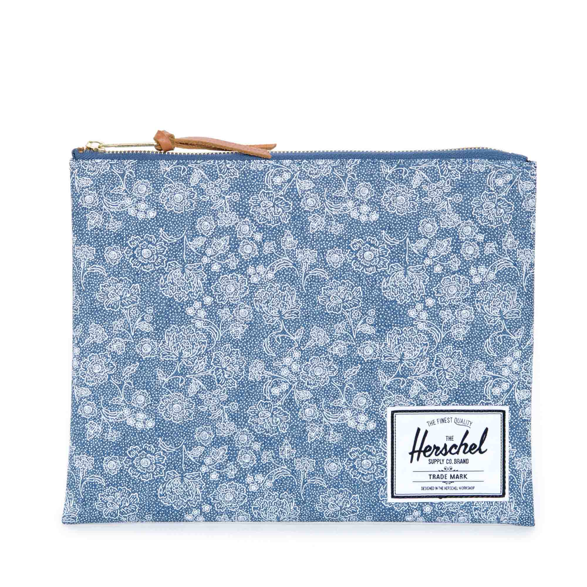 Herschel Large Network Pouch Floral Chambray - Stylish Travel Organizer for Cosmetics, Electronics & Essentials | Perfect for Work, Gym & Daily Commute