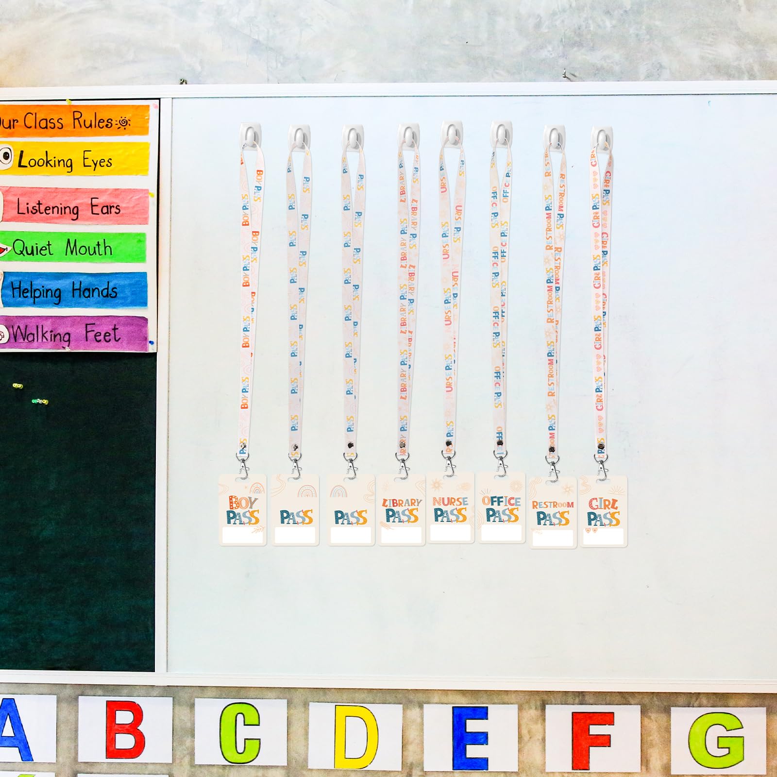 Boho Hall Passes for Classroom - 8 PVC Lanyards for School, Office & Nurse