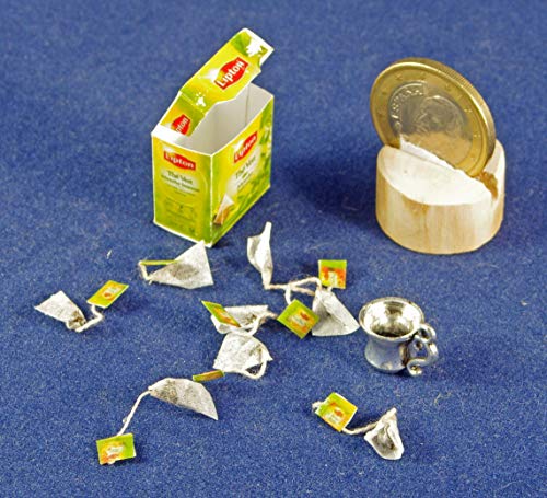Premium 1:6 Scale Green Tea Set - Miniature Lipton Tea Bags & Accessories for Dollhouse Kitchen Decor | Perfect for Doll Dining Room Scenes, Tea Party Displays & Miniature Food Collections