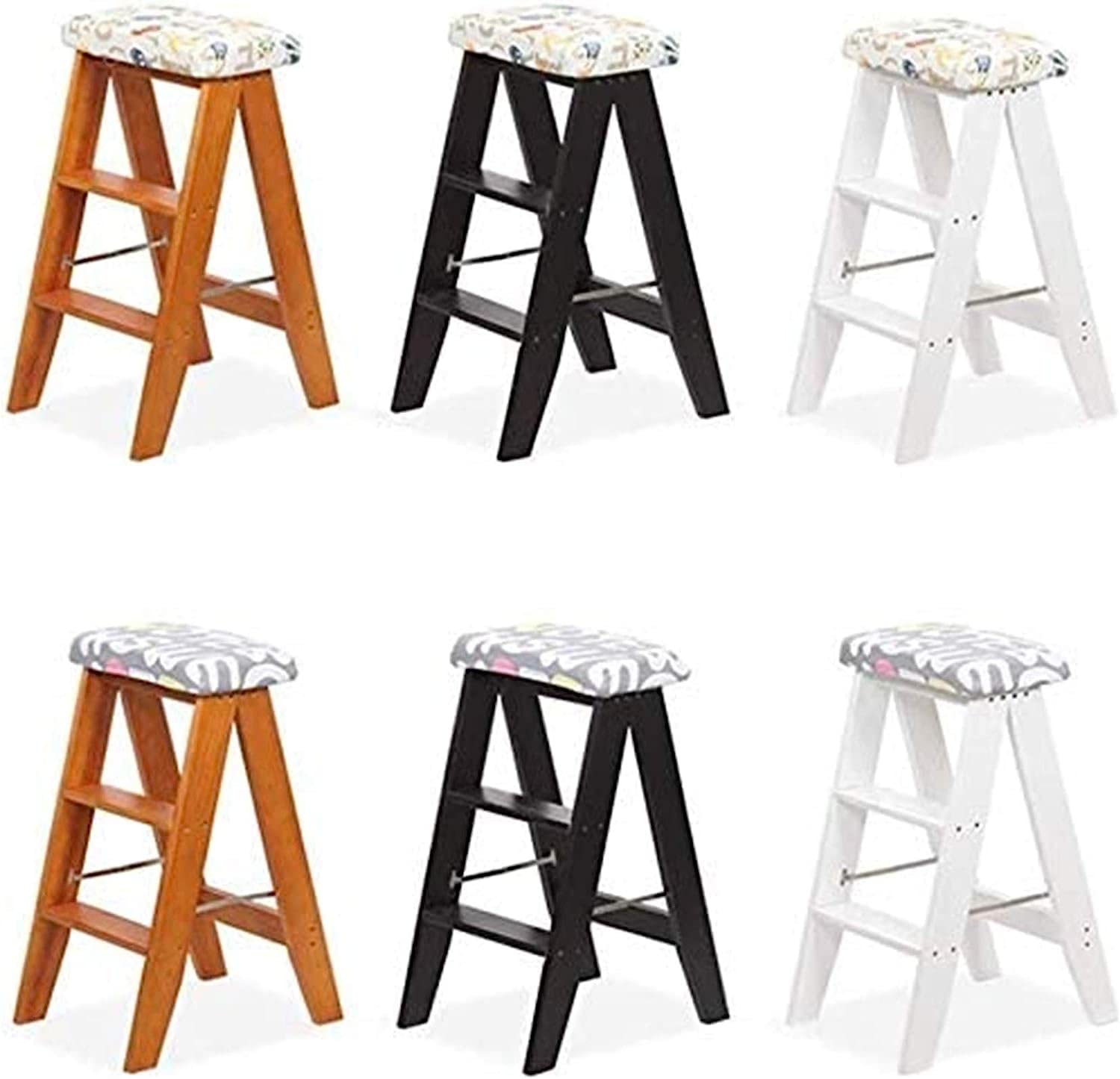 OKUOKA Portable Wooden Step Stool - Foldable Kitchen Ladder Stool, Dining Chair with Sponge Cushion, High Step Stool for Library, Home & Office Use - Perfect for Reaching High Shelves, Cooking & Storage Access