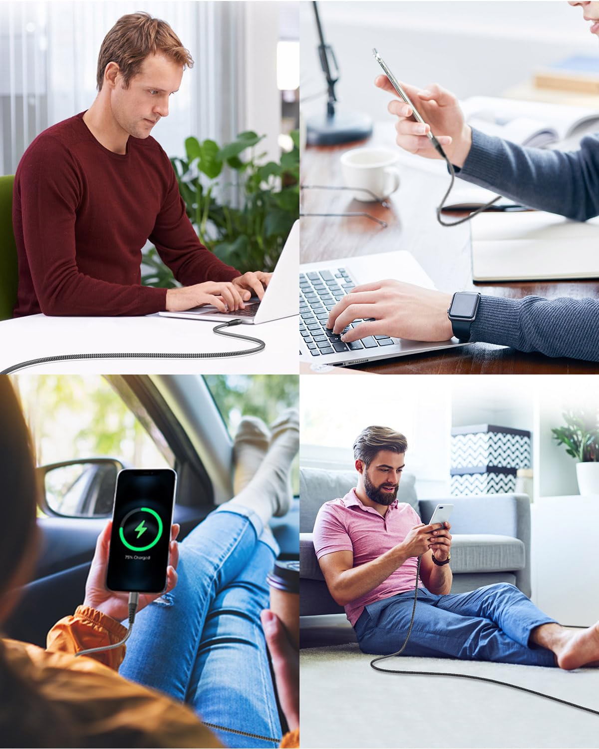 Fast Charging USB C to C Cable 60W PD [1M+2M] for iPhone 15/16 Pro Max/Plus & Galaxy S24 Ultra/S24+/S23 - Perfect for Home, Office & Travel Charging