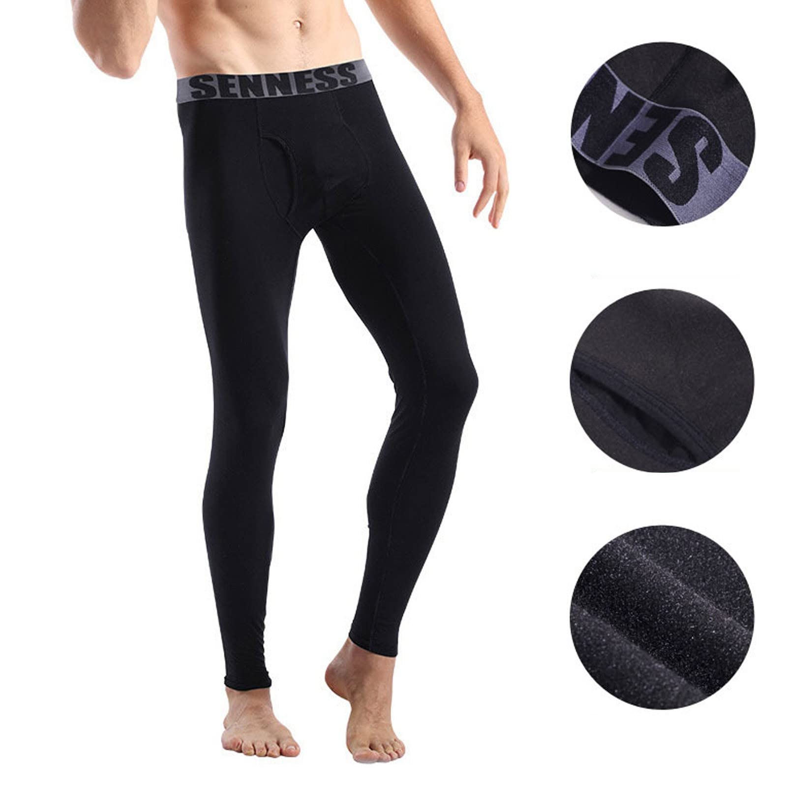 Men's Compression Tights - Stretch Fitness Leggings for Gym & Ski - Black 3XL
