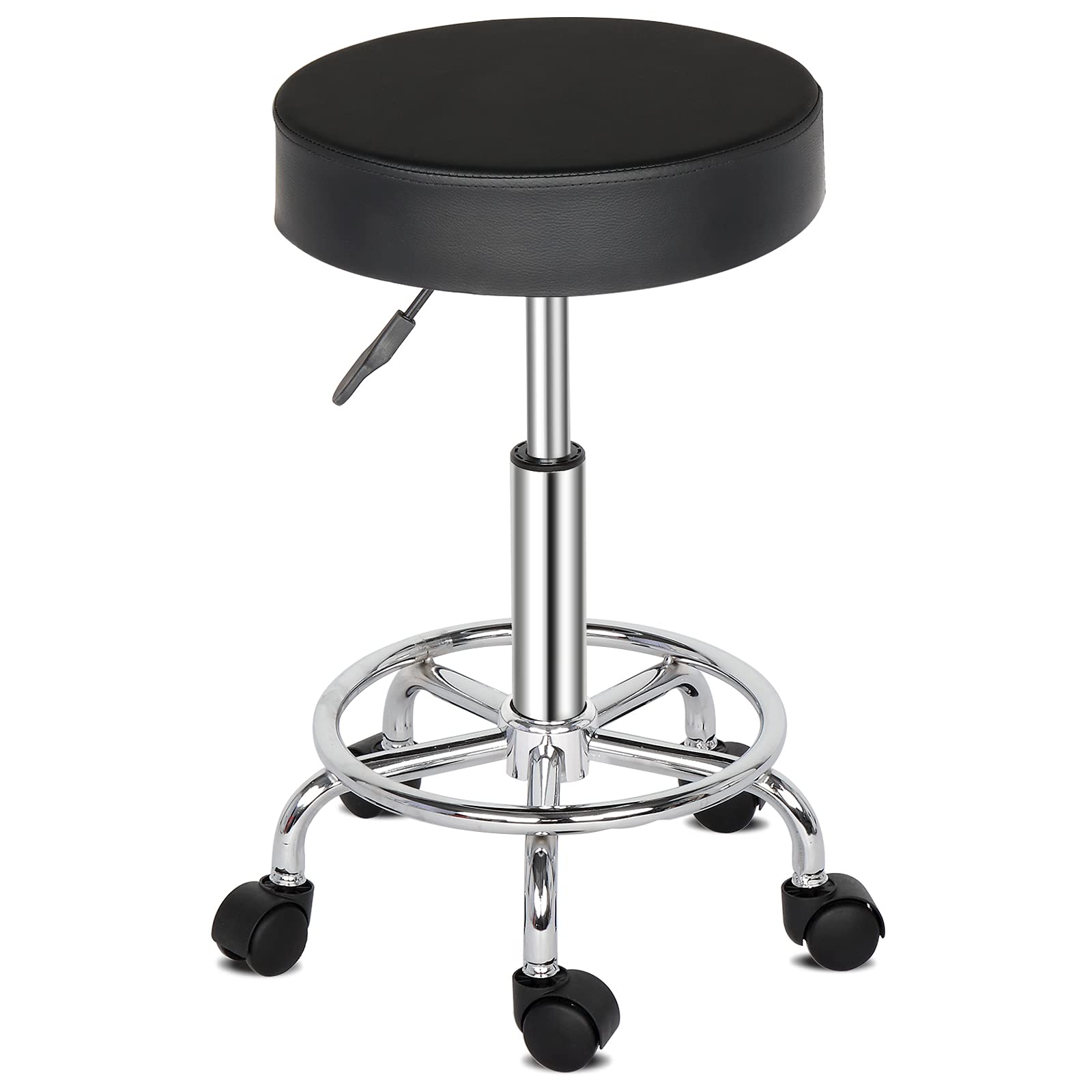 Winado 360° Swivel Adjustable Height Round Bar Stool - Modern PU Leather Counter Stool with Wheels for Kitchen, Dining Room, Bistro & Salon - Perfect for Breakfast Bars, Home Bars & Small Spaces (Black)