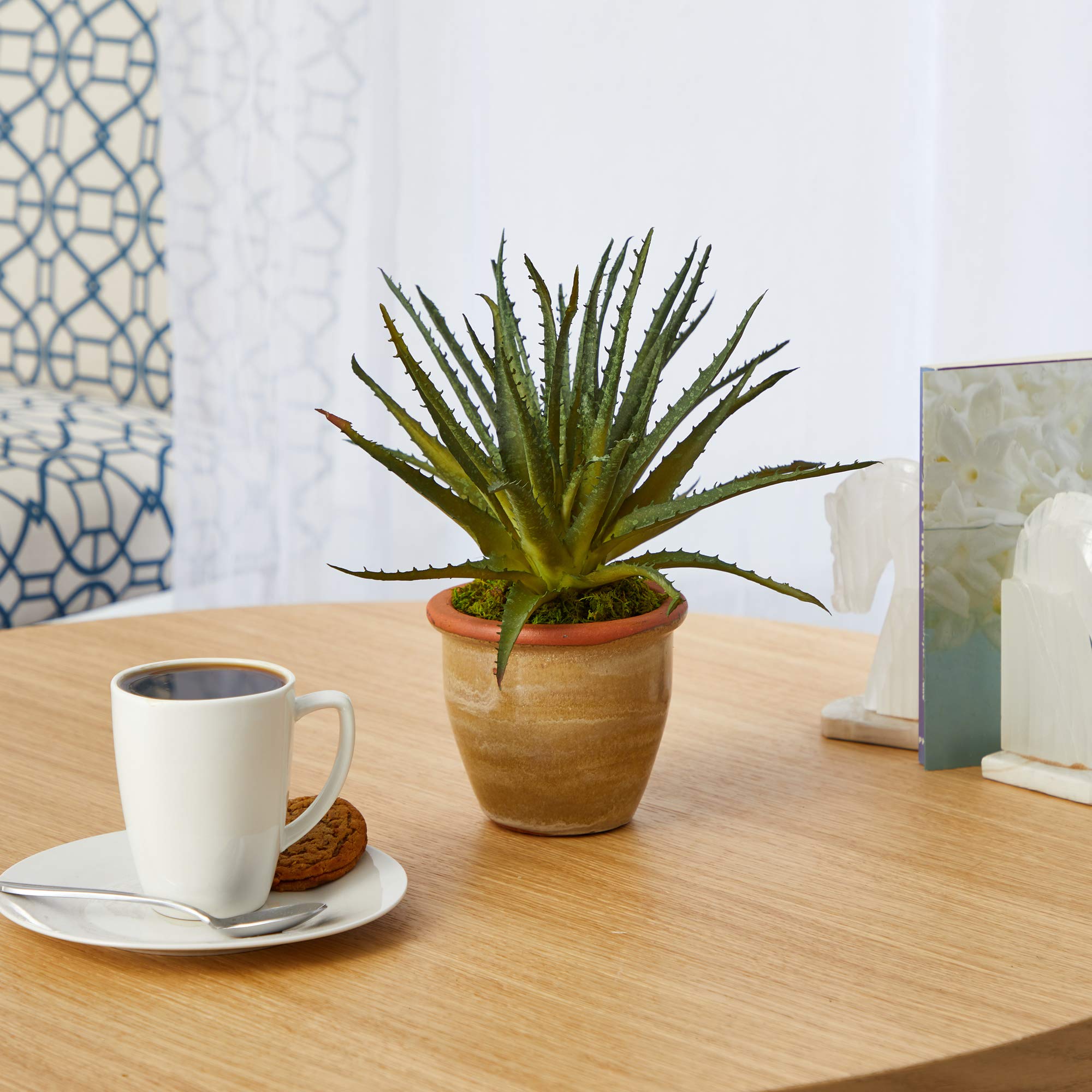 Nearly Natural 11-Inch Mini Aloe Artificial Plant in Ceramic Pot - Perfect for Home, Office Desk Decor and Gift Giving