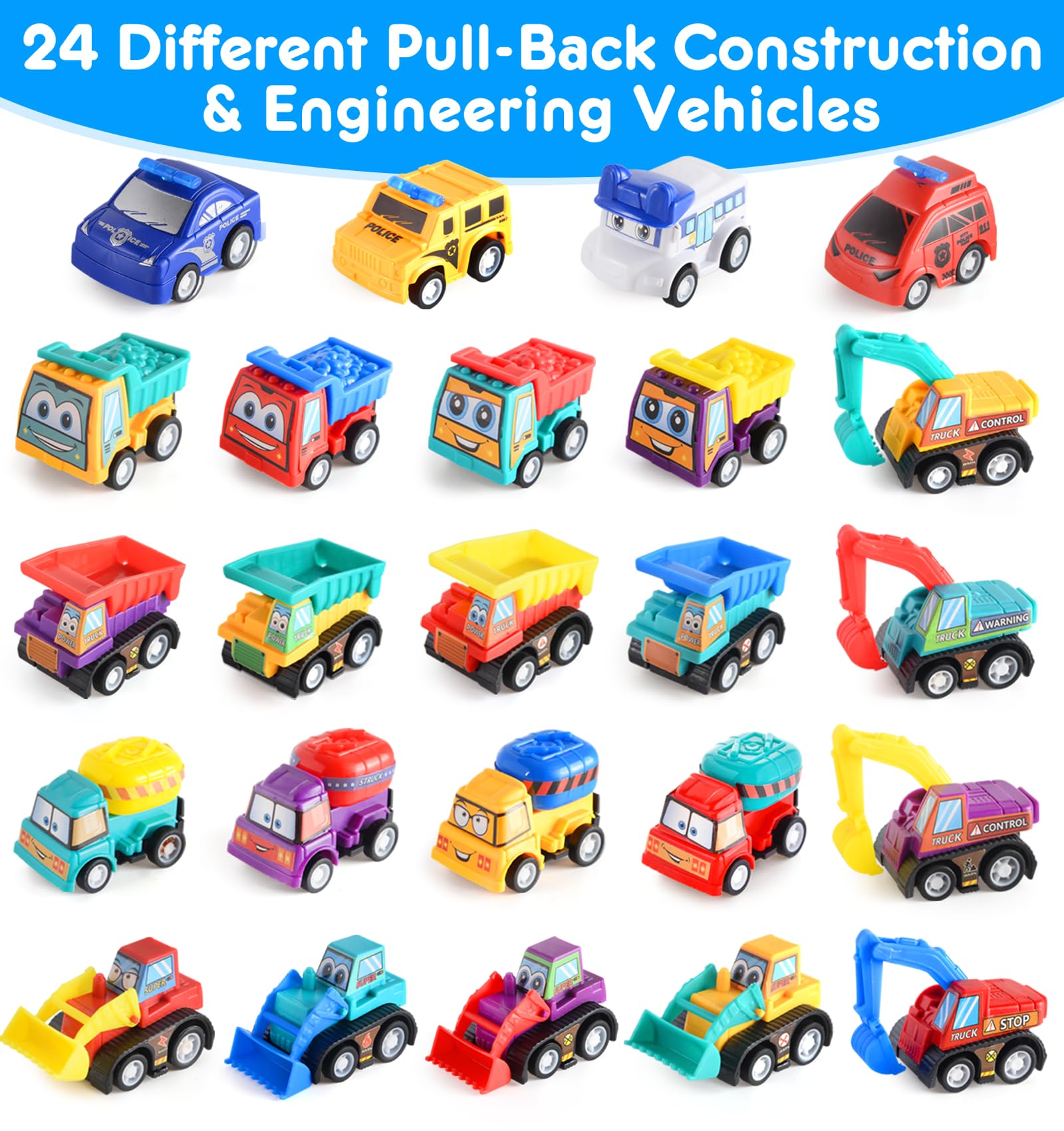 24 Pack Prefilled Easter Eggs with Pull Back Construction Vehicle Toys Inside - Easter Basket Stuffers for Toddlers, Kids, Boys & Girls - Perfect for Easter Egg Hunts, Party Favors & Gift Fillers