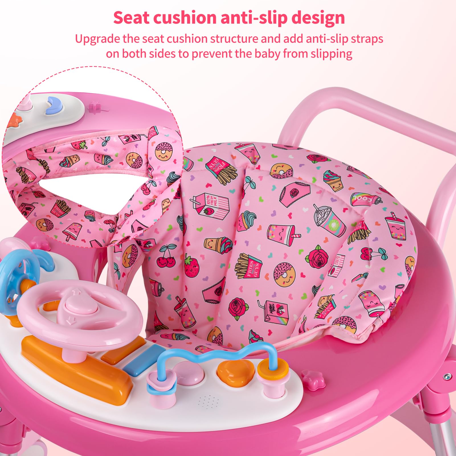 Foldable Baby Walker with Activity Center & Music - Adjustable Height (5 Levels) for Boys & Girls 6-18 Months - Includes Feeding Tray & Wheels - Perfect for Learning to Walk & Indoor Playtime
