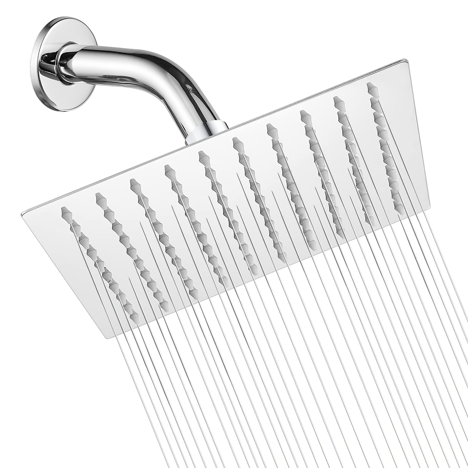 HBGEWO 8 Inch High Pressure Rain Shower Head - Stainless Steel Square Rainfall Showerhead with Chrome Finish for Strong Water Flow & Luxurious Bathing Experience | Perfect for Master Bathroom, Spa-Like Shower, and Relaxation