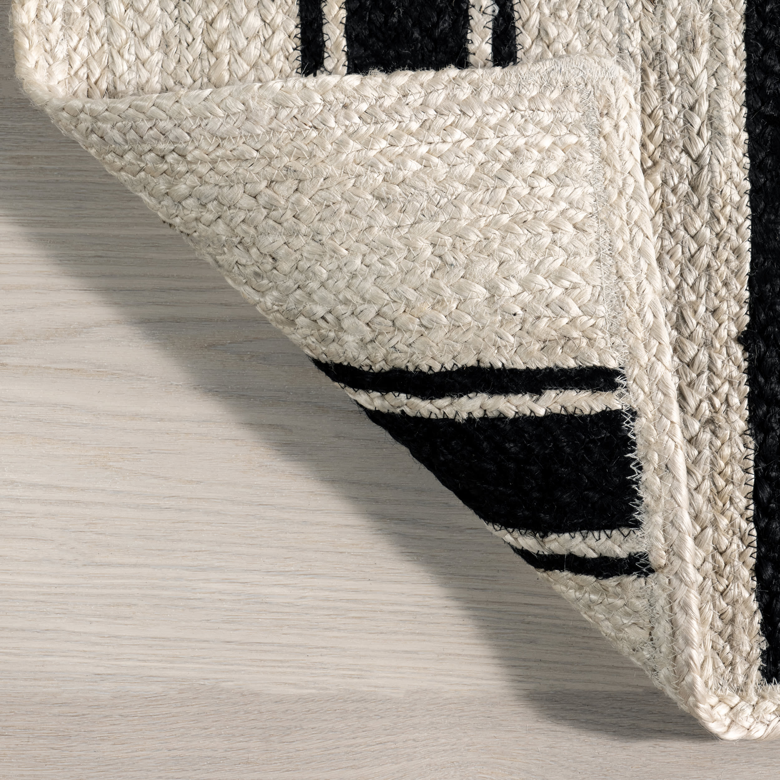 Calathea Striped Jute Rug - Black & White Natural Fiber Floor Mat for Boho Living Room, Bedroom Decor | Eco-Friendly Home Accent