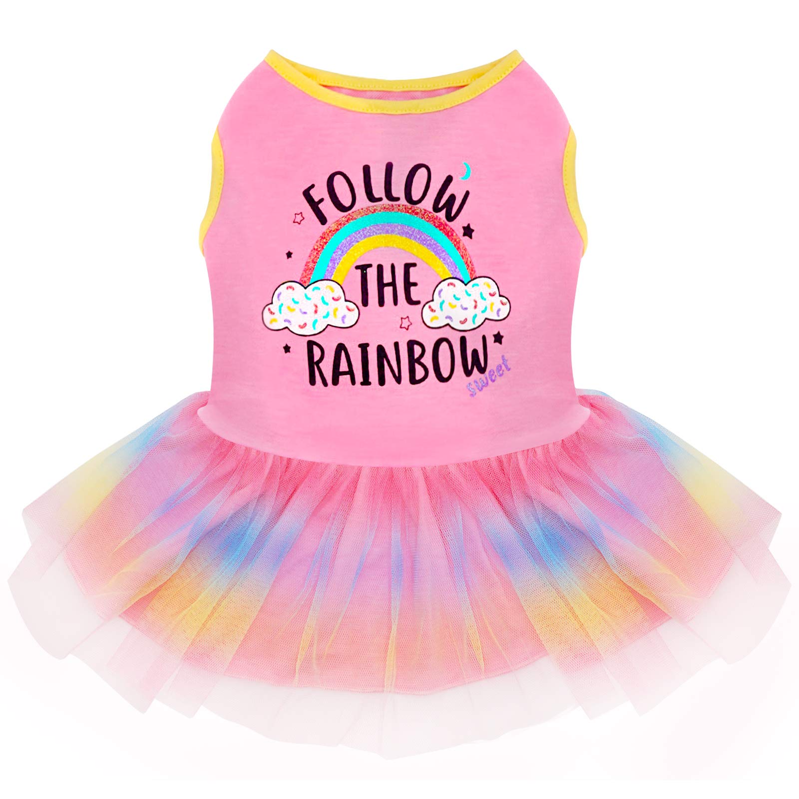 KYEESE Glitter Rainbow Dog Dress - Small Dog Skirt & Sundress for Pride Month, Birthday Parties & Pet Celebrations | Cute Dog Apparel for Festive Occasions & Special Events