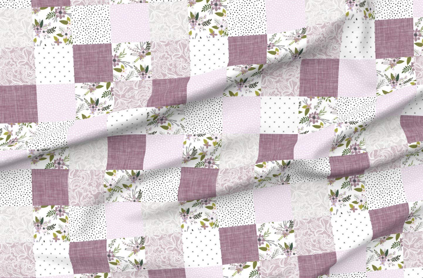 Lavender Floral Minky Fabric by The Yard - Soft Purple Green White Quilt Topper & Baby Blanket Material for Sewing Projects, DIY Quilt Backing & Plush Crafts