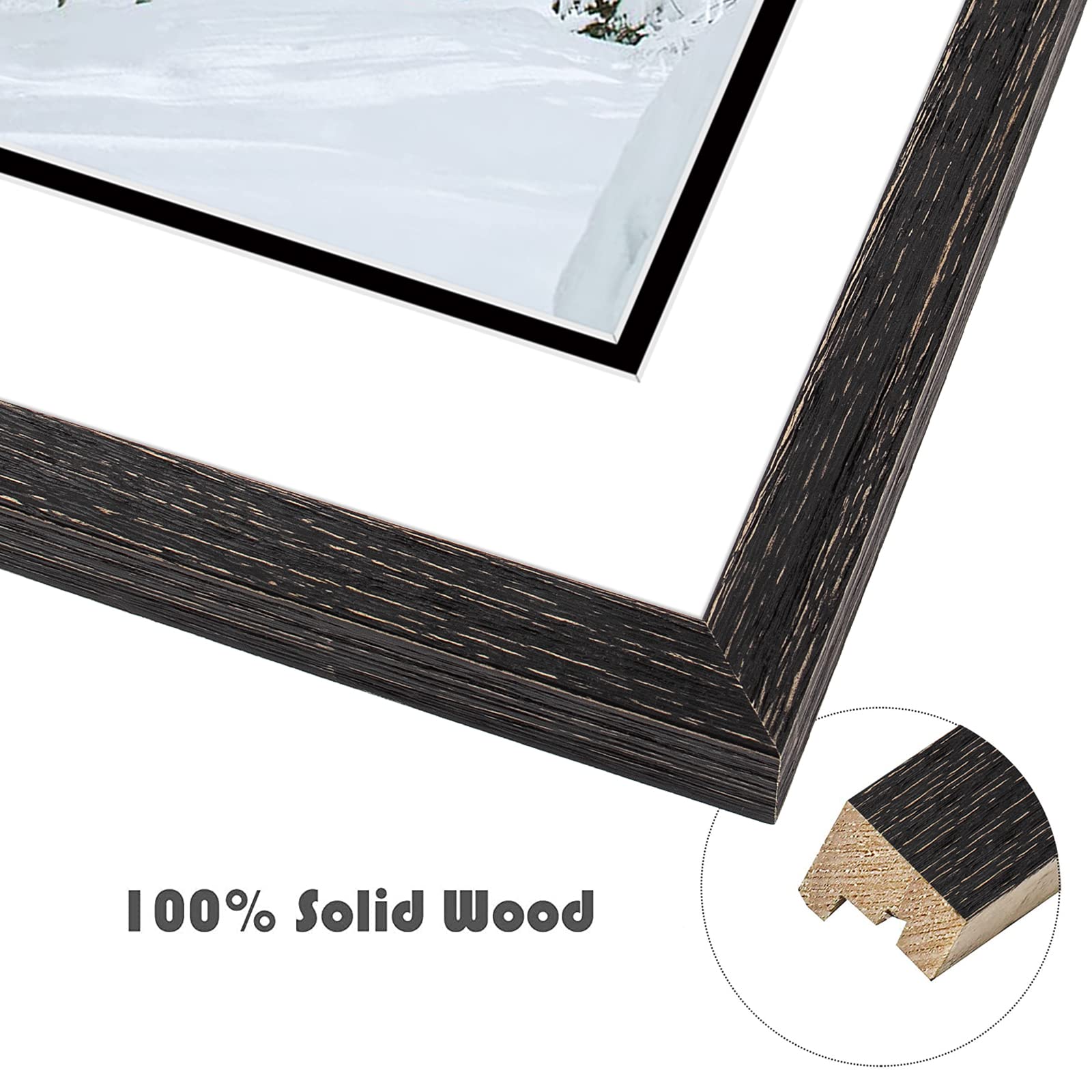 Golden State Art 11x14 Distressed Black Wood Picture Frame with White/Black Double Mat - Holds 8x10 Photos, Real Glass, Sawtooth Hanger & Wall Mount - Perfect for Living Room, Bedroom & Office Decor (2 Pack)