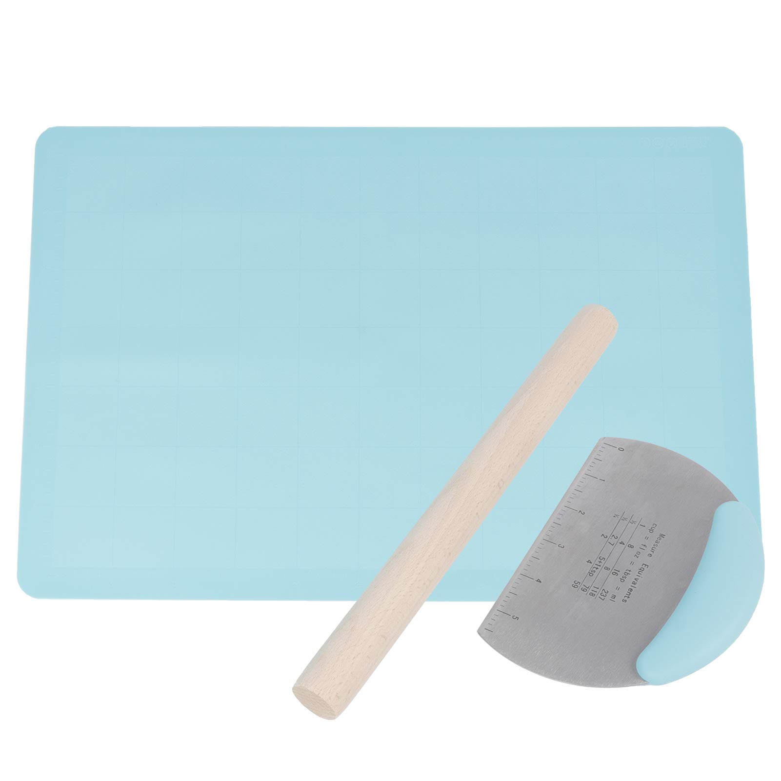 Non-Stick Silicone Baking Mat Set of 3 - Heat Resistant Dough Rolling Mat for Pastry, Cookies & Pizza - Perfect for Home Kitchen & Restaurant Use (Blue)