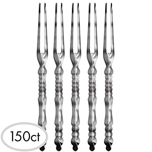 Elegant Silver Translucent Plastic Appetizer Forks - 4 Inch Disposable Mini Forks for Weddings, Parties, Events - Pack of 150 - Perfect for Hors d'Oeuvres, Canapés, and Finger Food Serving