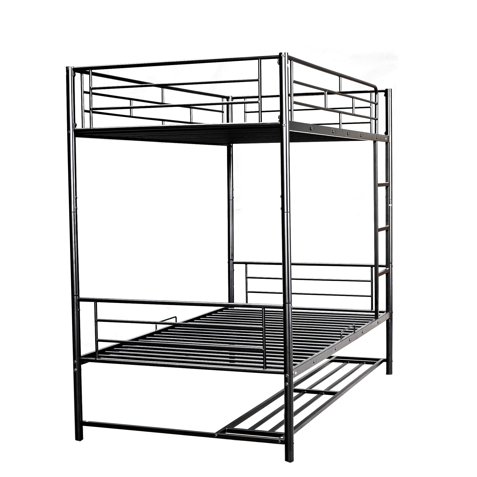 Twin Over Twin Metal Bunk Bed with Built-in Shelf & Ladder - Sturdy Bunk Bed Frame with Safety Guardrails for Adults, Teens, Boys & Girls - Space Saving Design, No Box Spring Required - Black - Perfect for Kids' Rooms, Dormitories & Small Apartments