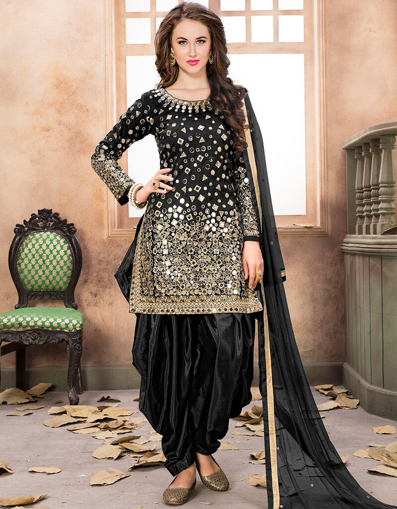 Elegant Black Taffeta Silk Patiala Suit for Women | Traditional Indian Party Wear | Perfect for Weddings, Festivals & Special Occasions