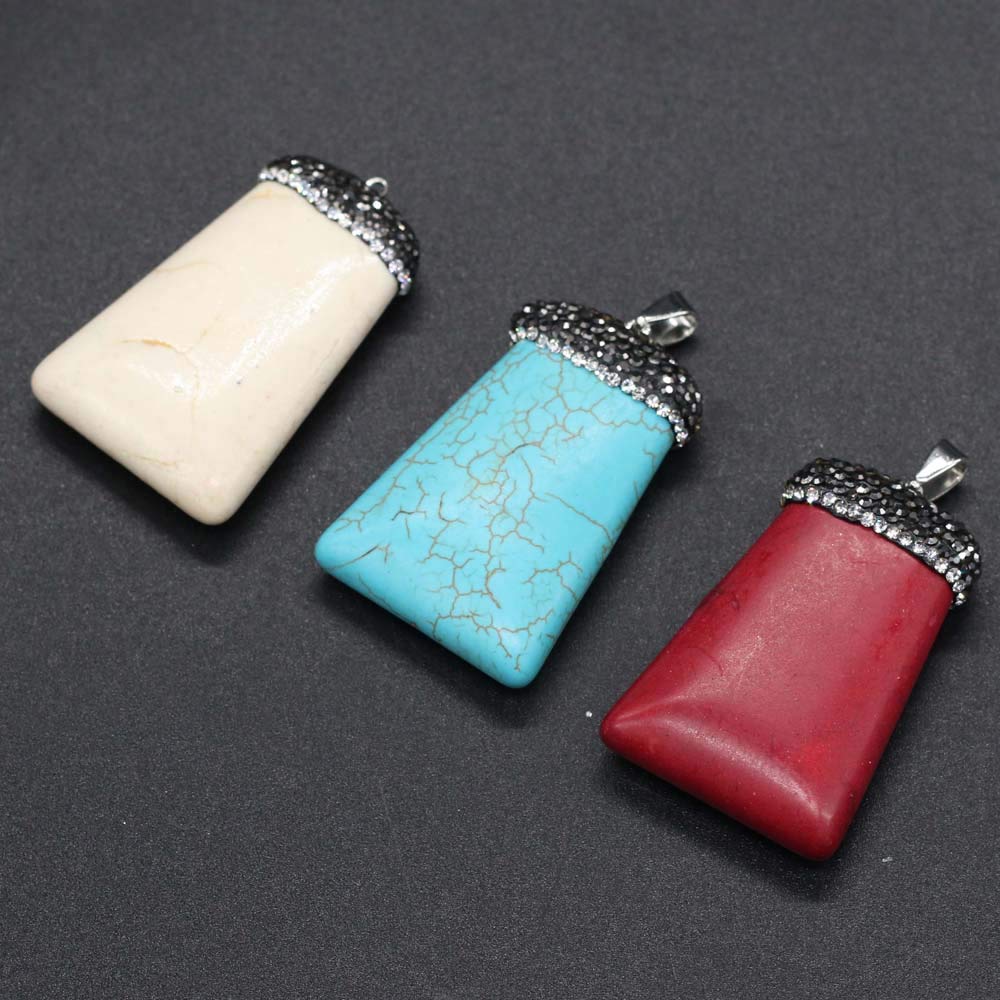 Wholesale Natural Gemstone Pendants - Rectangle Turquoise Quartz Crystal Healing Charms for Jewelry Making (3 PCS Mix Colors) | DIY Necklace, Bracelet & Chakra Reiki Jewelry Crafting