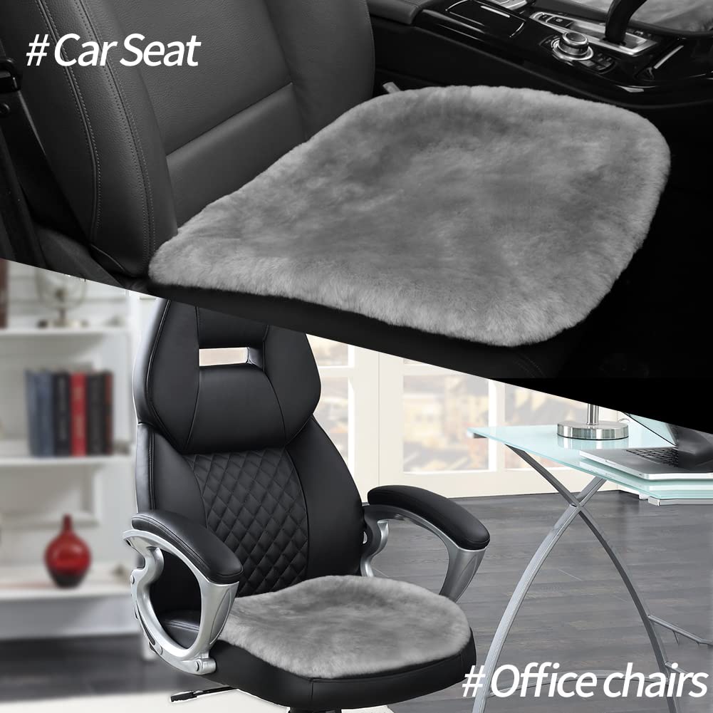 Genuine Sheepskin Car Seat Cushion Cover - 2 Pcs Set for Cars, Trucks & SUVs - Premium Comfort & Protection for Driver & Passenger Seats - Soft Grey Car Accessories for Office Chairs & Long Drives
