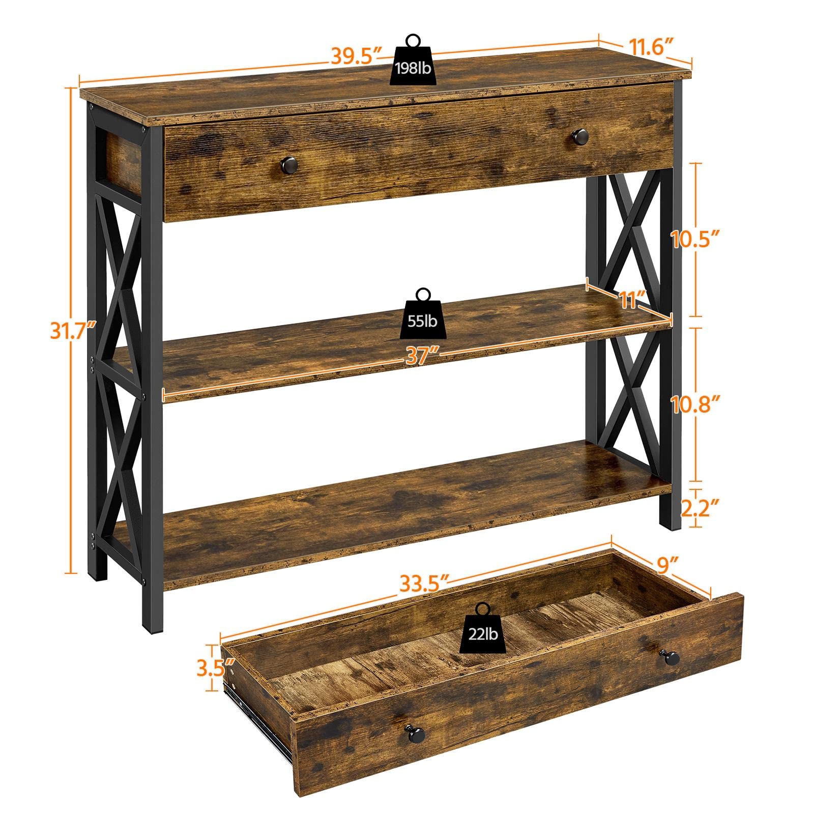 Yaheetech 45 Inch TV Stand with Storage Shelves & Drawer, Rustic Brown Entertainment Center for Living Room - Perfect for TVs, Gaming Consoles & Media Storage
