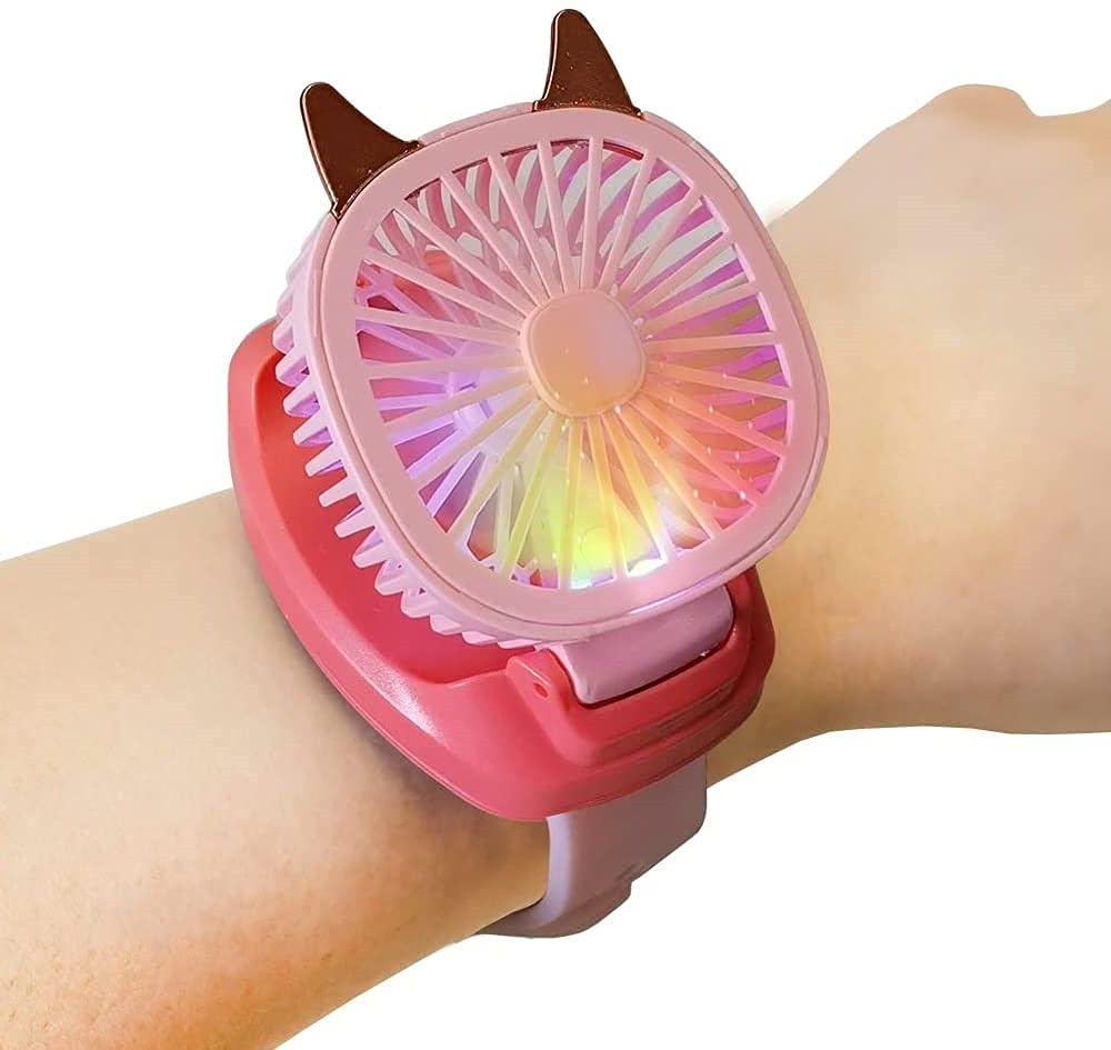 RDLK Mini Cat-Shaped Watch Fan - Portable USB Rechargeable Handheld Fan for Kids & Adults - Perfect for Outdoor Travel, Hiking, Camping & Summer Activities