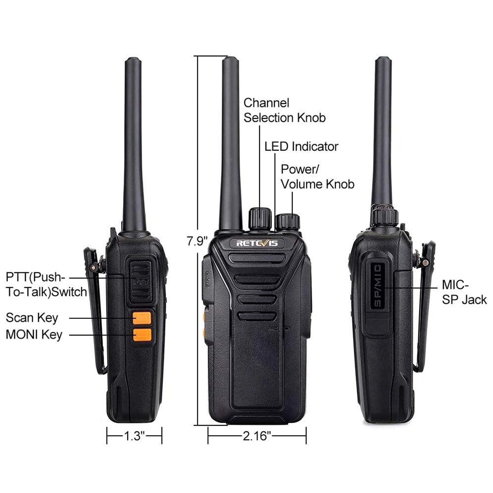 Retevis RT27 Professional PMR446 16-Channel Walkie Talkies - Rechargeable Long Range Two Way Radios with Earpiece (10 Pack, Black) - Ideal for School Communication, Retail Staff, Security Teams & Outdoor Activities