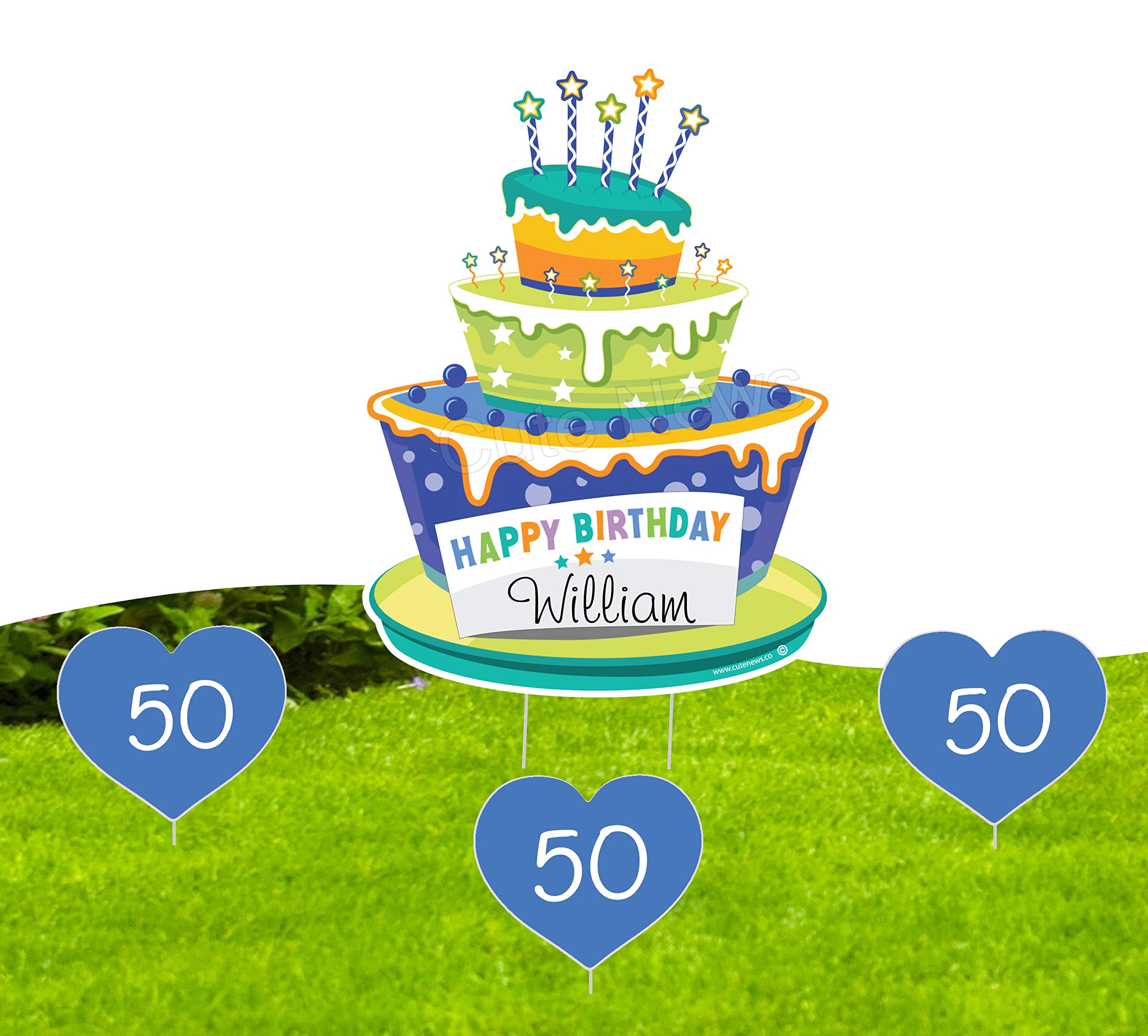 Happy 50th Birthday Yard Signs - Blue Outdoor Lawn Decorations for Milestone Celebrations & Party Decor