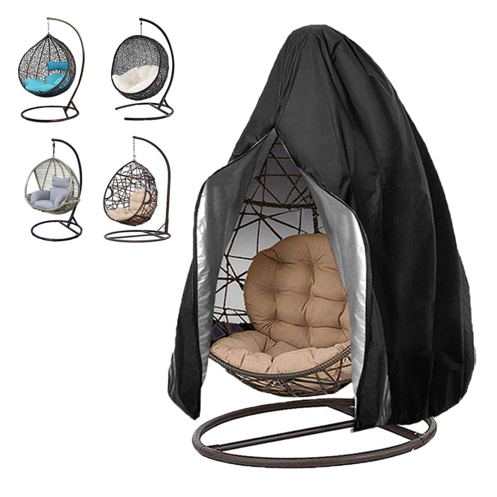 Waterproof Windproof Outdoor Hanging Egg Chair Cover with Zipper & Bottom Buckle - Black Wicker Swing Seat Cover for Patio, Garden & Backyard (Ideal for Rain, Snow & UV Protection)