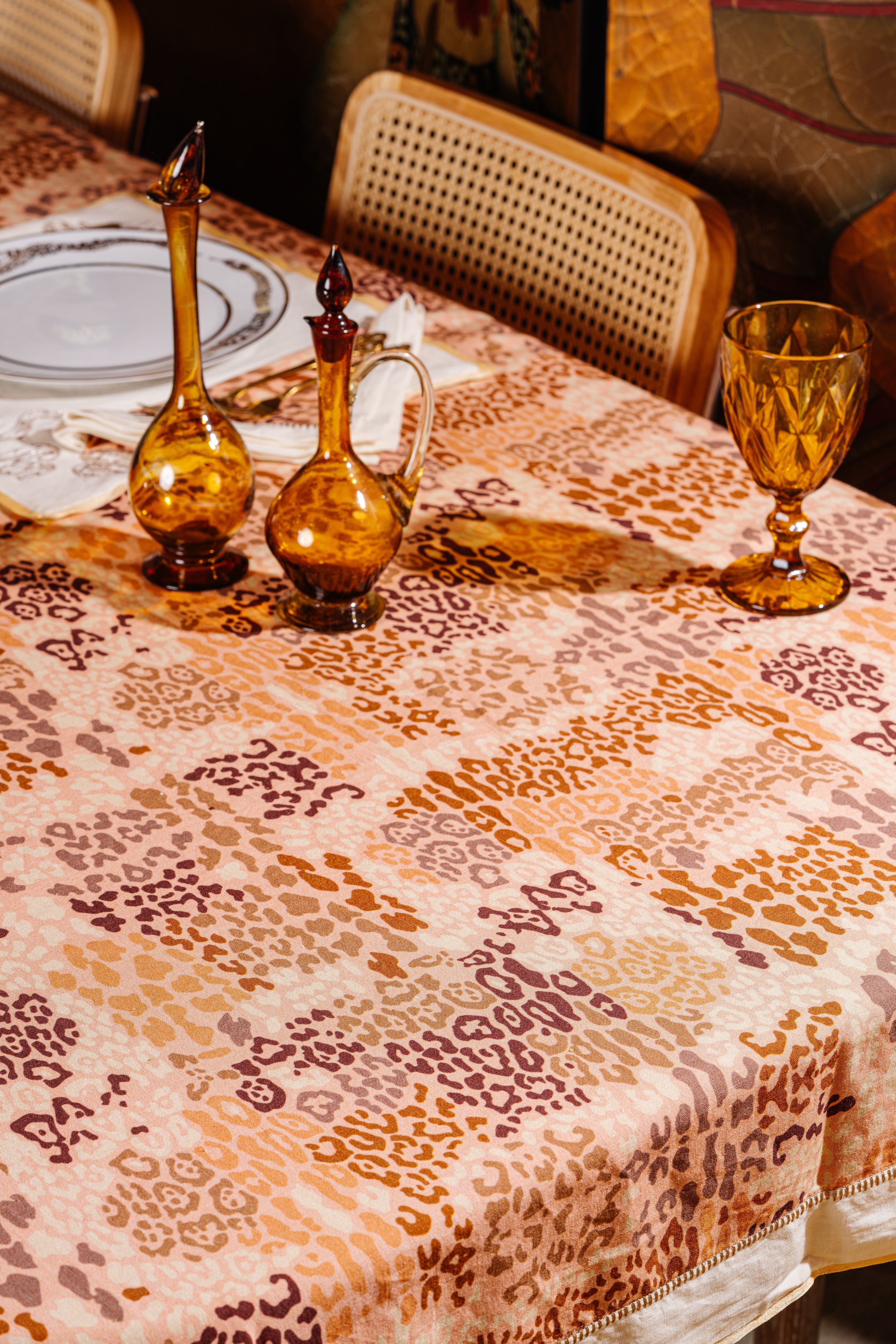 Golden Animal Print Tablecloth - Waterproof & Washable Dining Table Cover for Parties, Picnics, and Home Decor