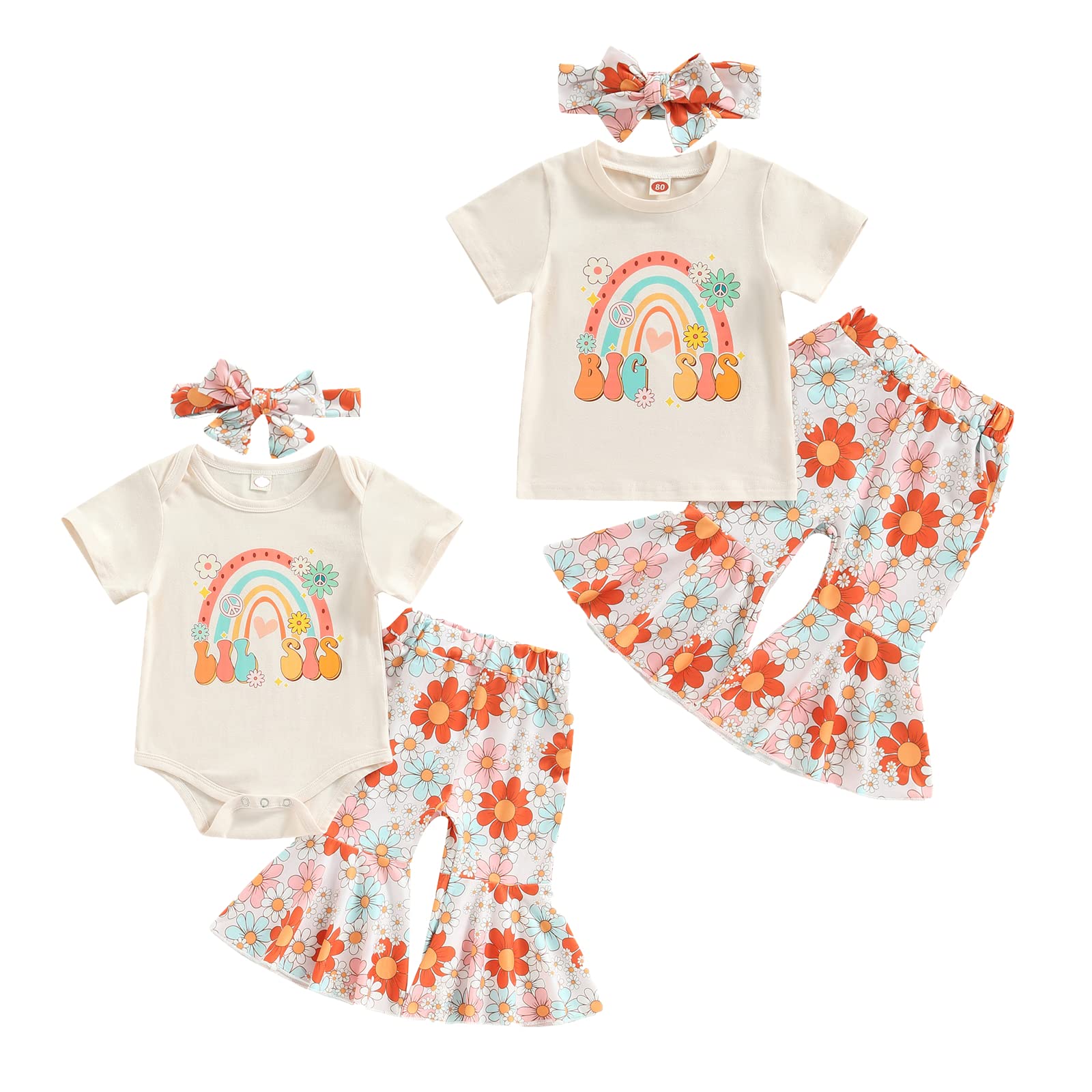 Big Sister Little Sister Matching Outfits - Summer Romper & Flared Pants Set for Girls
