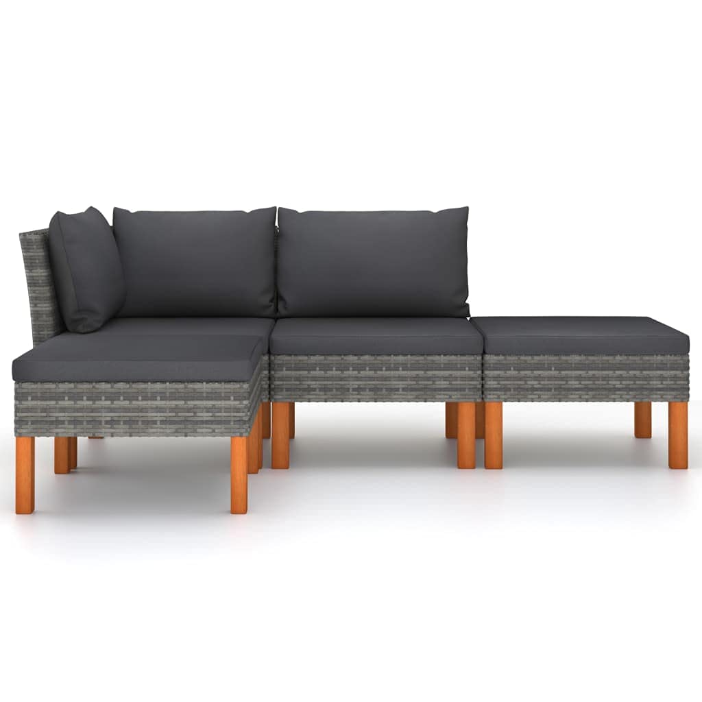 vidaXL 4-Piece Patio Lounge Set with Cushions - Outdoor Furniture, Poly Rattan Design, Weather-Resistant, Removable & Washable Gray Cushion Covers - Perfect for Garden, Poolside, and Backyard Relaxation