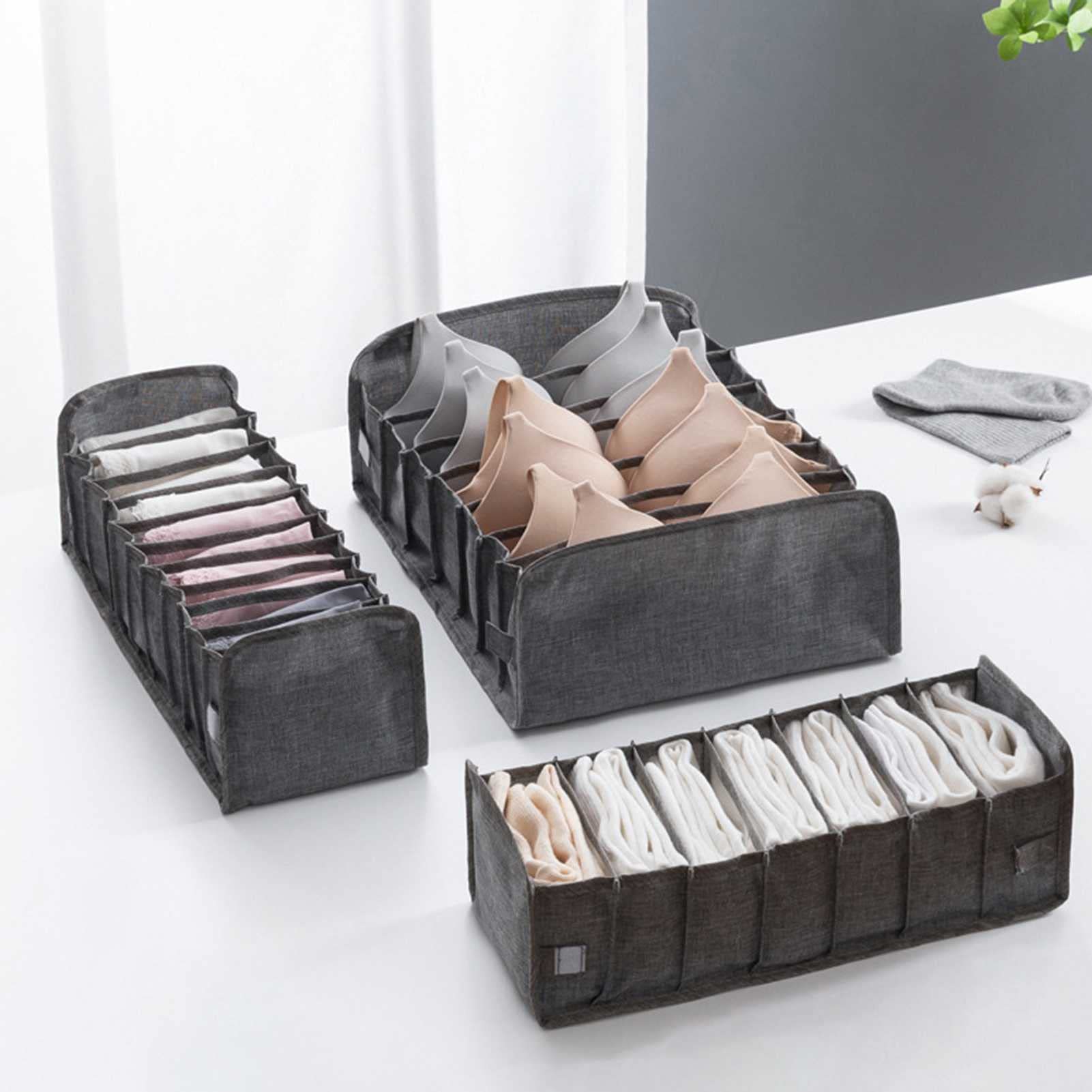 XUESHA 3-Piece Foldable Clothes Organizer Set - Underwear, Socks & Bra Storage Box with Dividers | Drawer & Closet Organizer for Home, Travel & Dorm Room Organization
