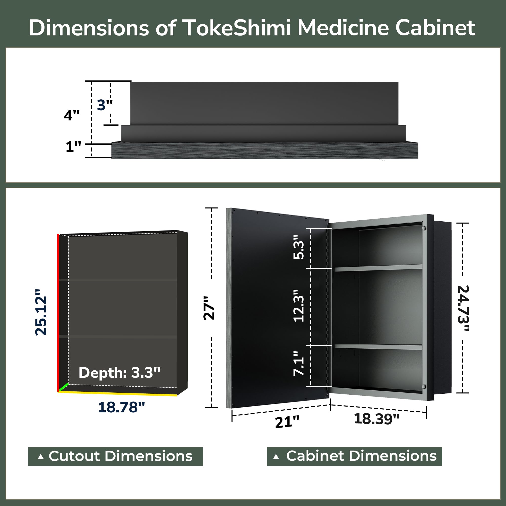 TokeShimi 20x26 Inch Recessed Medicine Cabinet with Mirror - Wall Mounted Bathroom Storage, Aluminum Gold Framed Vanity Cabinet with Beveled Edge Mirror for Bathroom, Bedroom, or Powder Room Organization