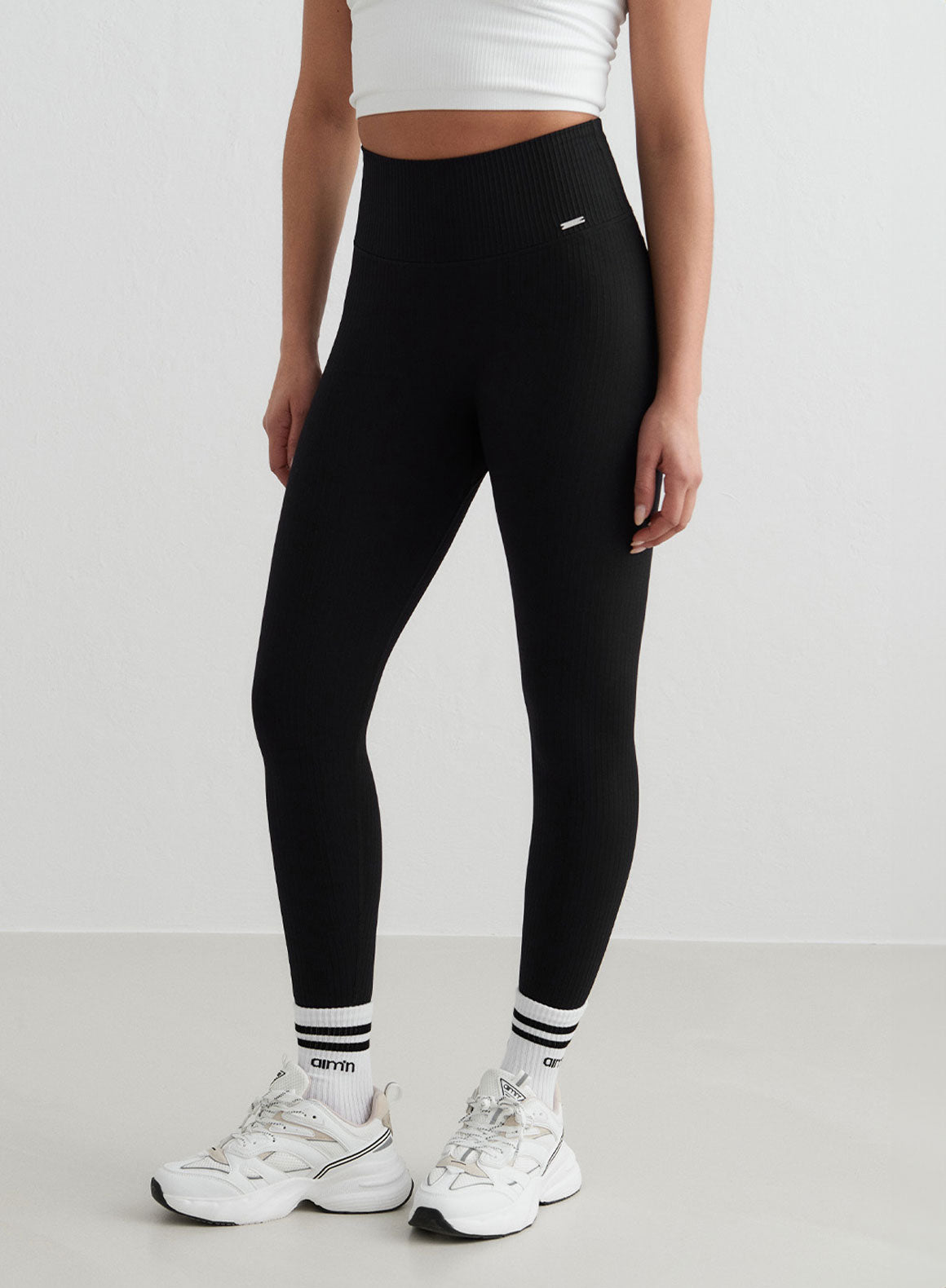 Black Ribbed Seamless Tights for Women - High Waist Yoga Pants, Stretchy Workout Leggings - Perfect for Gym, Running, Lounge & Everyday Wear