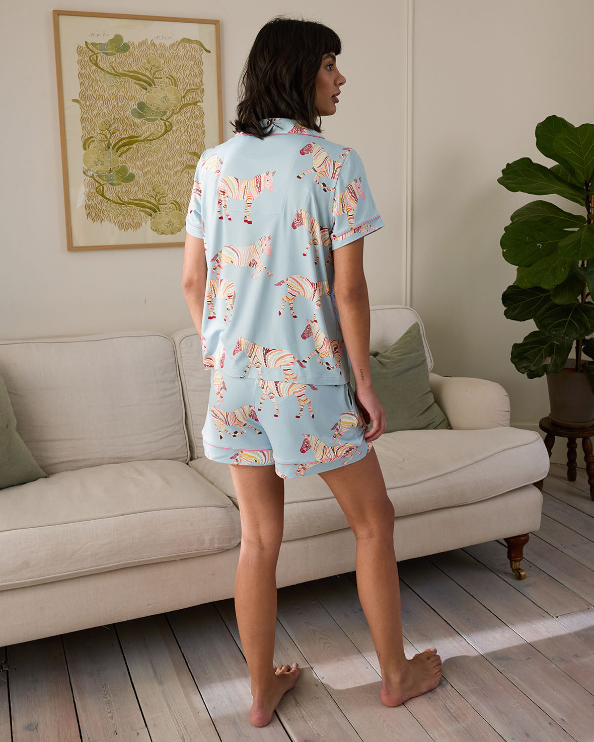 Boho Stripe Zebra Print Short Pajama Set for Women - Comfortable Sleepwear for Summer Nights & Lounge Wear