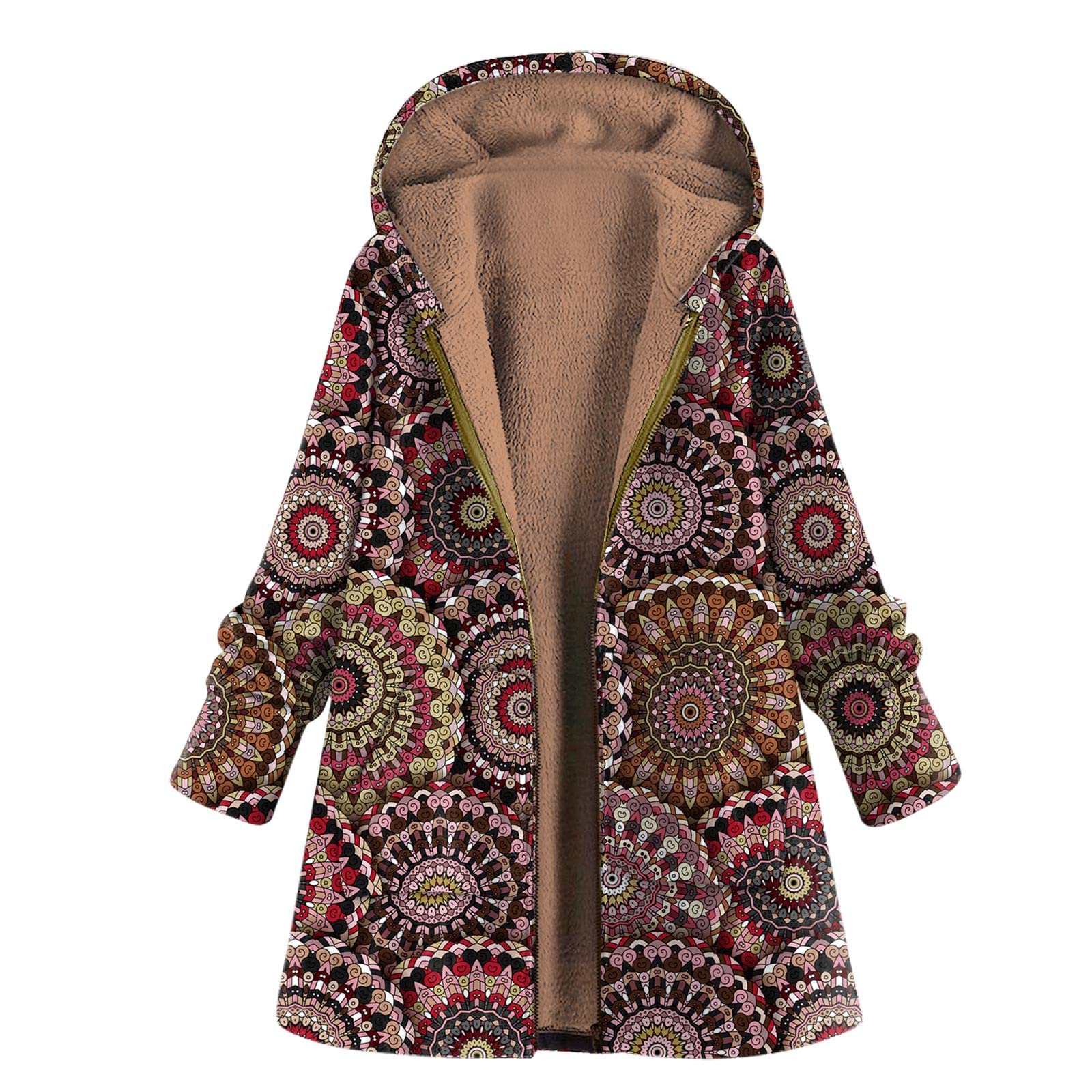Women's Printed Hooded Fleece Plush Coat - Winter Warm Jacket with Leopard & Black Design for Casual Outfits & Outdoor Activities