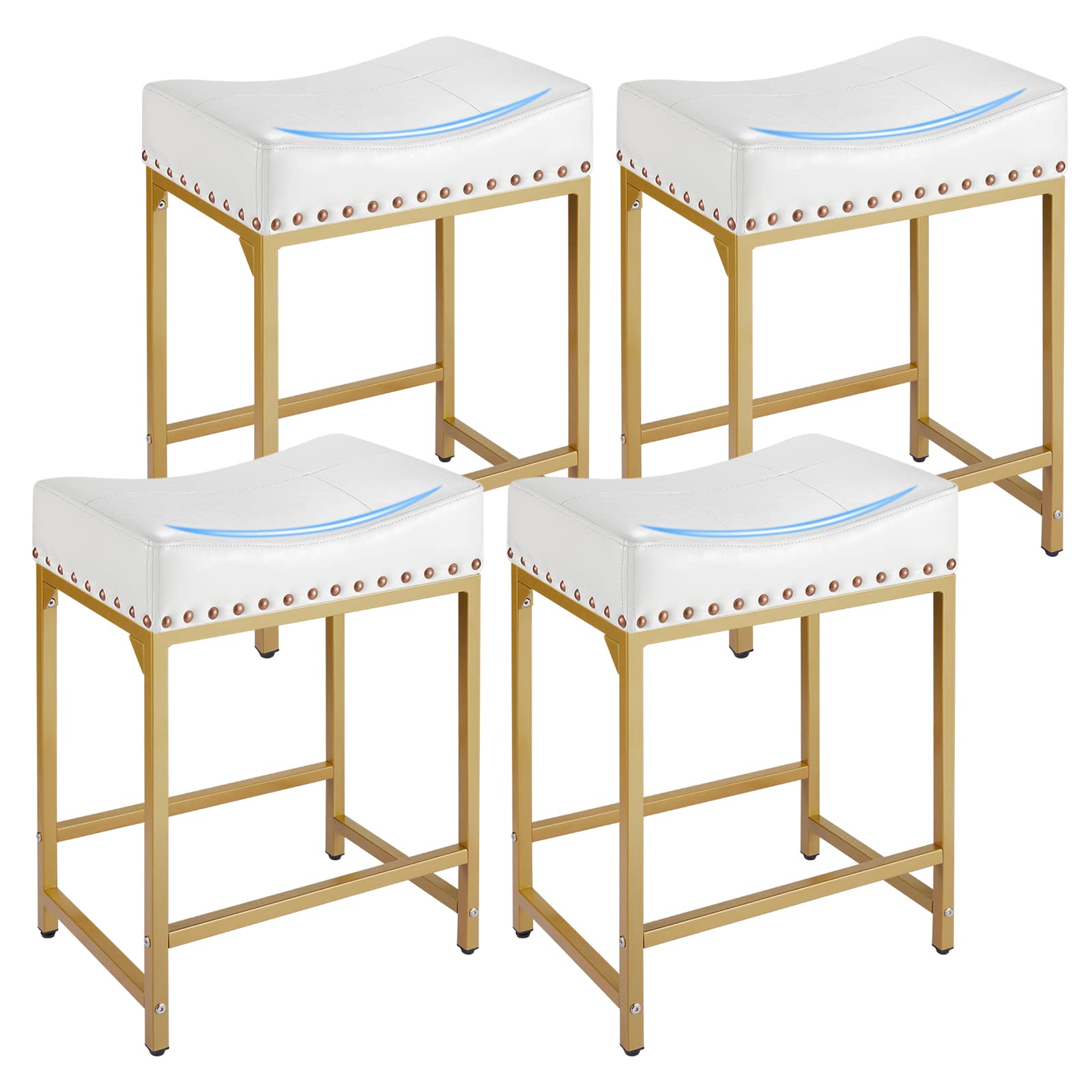FLYZC Modern White & Gold Bar Stools Set of 4 - 24