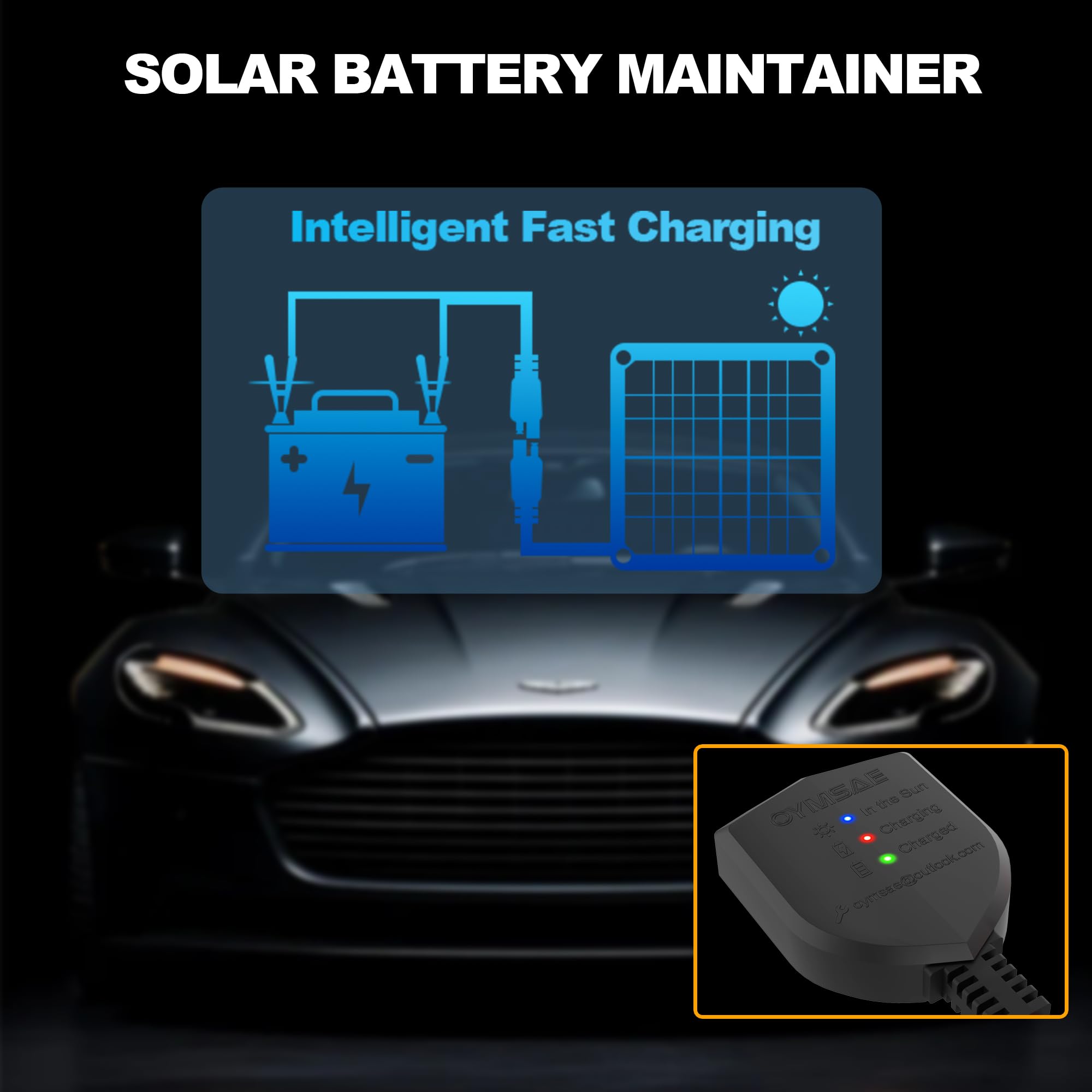 OYMSAE 12W Solar Car Battery Charger - Portable 12V Trickle Charger & Maintainer - Waterproof Solar Panel for Car, Boat, RV, Automotive - Perfect for Outdoor Adventures & Emergency Power Backup