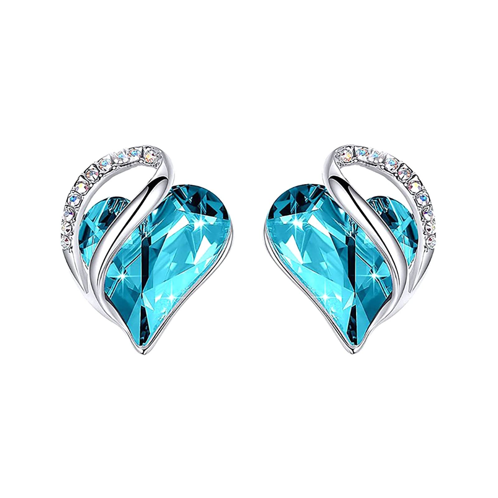 WujiJia 12-Color Heart Crystal Stud Earrings for Women - Silver Tone Fashion Jewelry, Elegant Gift for Her, Perfect for Valentine's Day, Anniversary, Wedding & Party Accessories