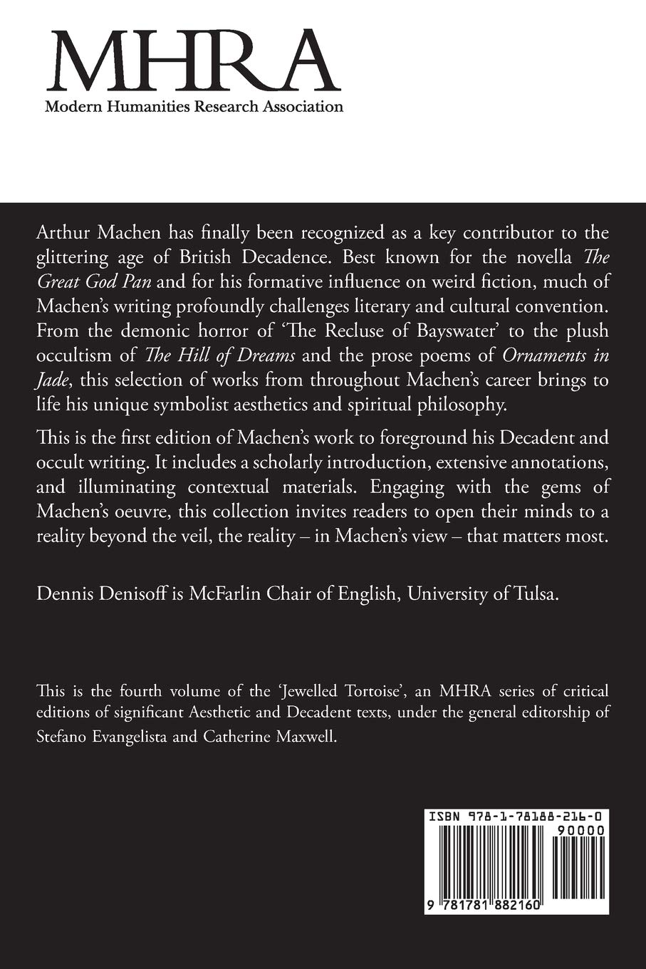 Arthur Machen's Decadent and Occult Works - MHRA Jewelled Tortoise Edition | Gothic Horror Literature Collection for Book Lovers & Dark Academia Enthusiasts