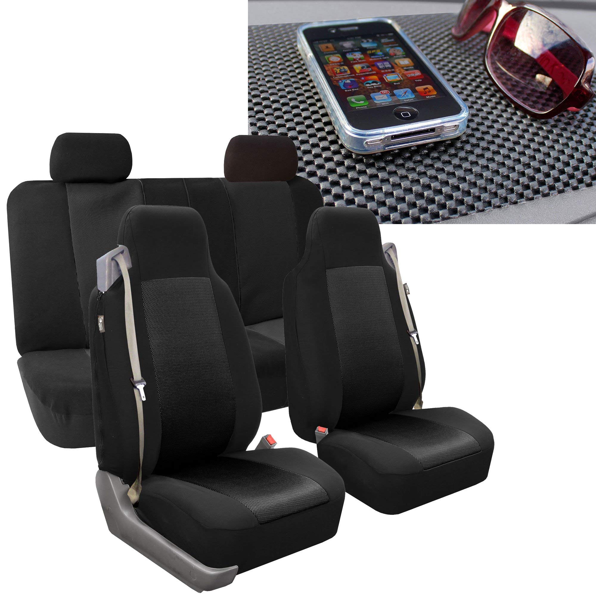 FH Group Universal Car Seat Covers - Classic Cloth Full Set with Built-in Seatbelt (Black FB302114) | All-Purpose Protection for Cars, Trucks & SUVs | Perfect for Daily Commute, Road Trips & Family Travel