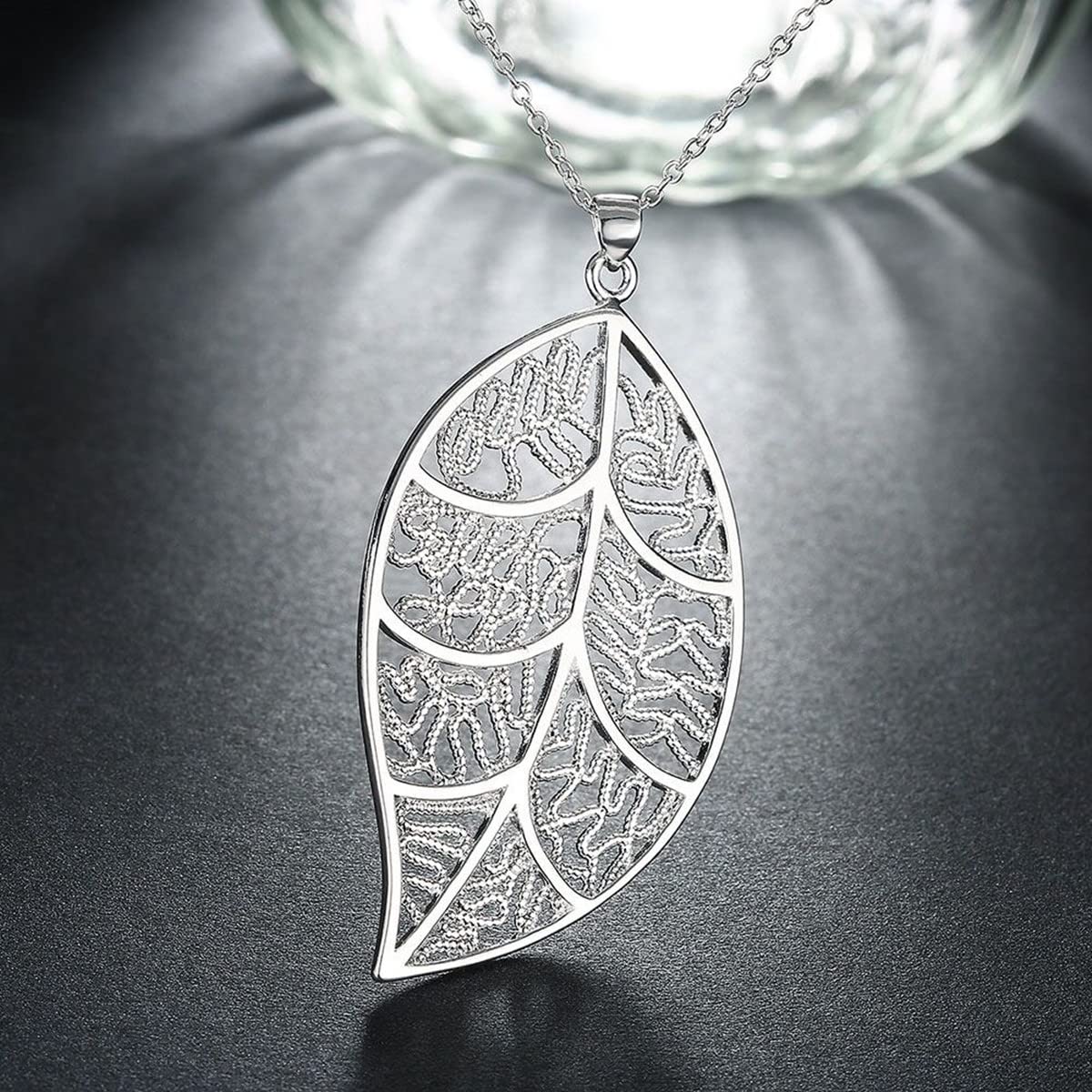925 Sterling Silver Plated Leaf Jewelry Set - Big Skeleton Leaf Hook Earrings & Necklace for Women | Elegant Boho Style for Parties, Weddings & Everyday Wear
