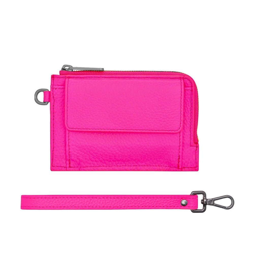 Everyday Leather Mini Wallet for Women - Slim RFID Blocking Card Holder - Neon Pink - Perfect for Travel, Shopping & Daily Essentials