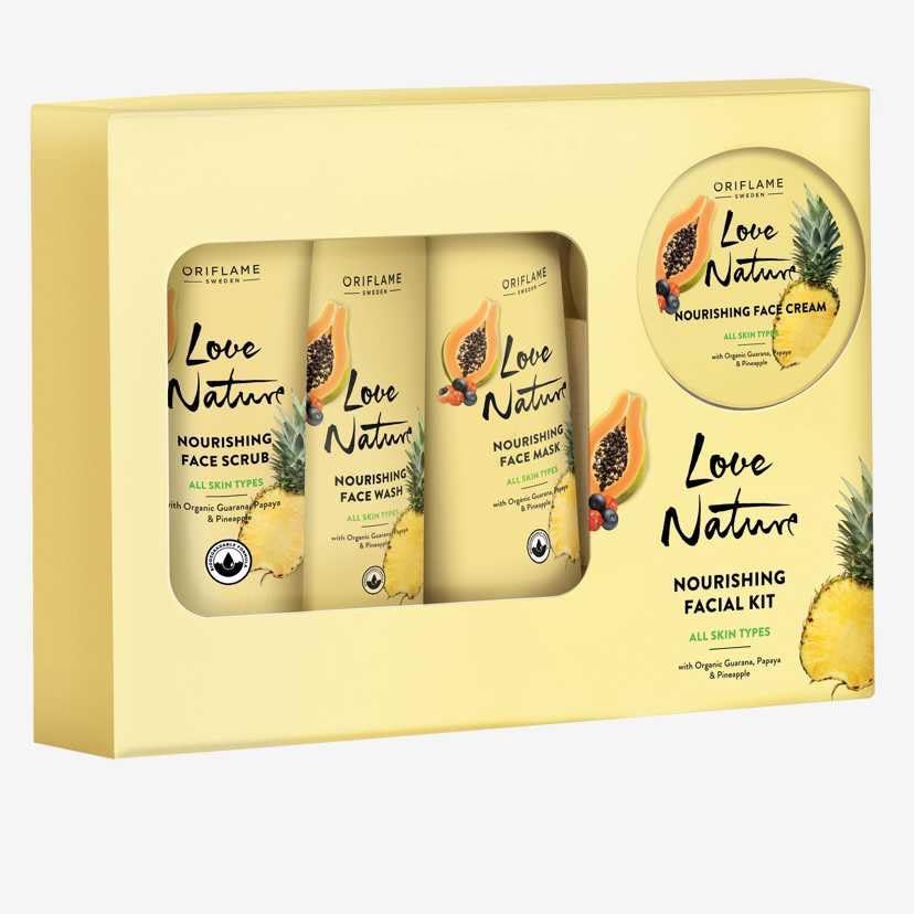 Organic Facial Kit with Guarana, Papaya & Pineapple Extract - 4 Piece Skincare Set for Glowing Skin | Perfect for Daily Cleansing, Exfoliation & Hydration